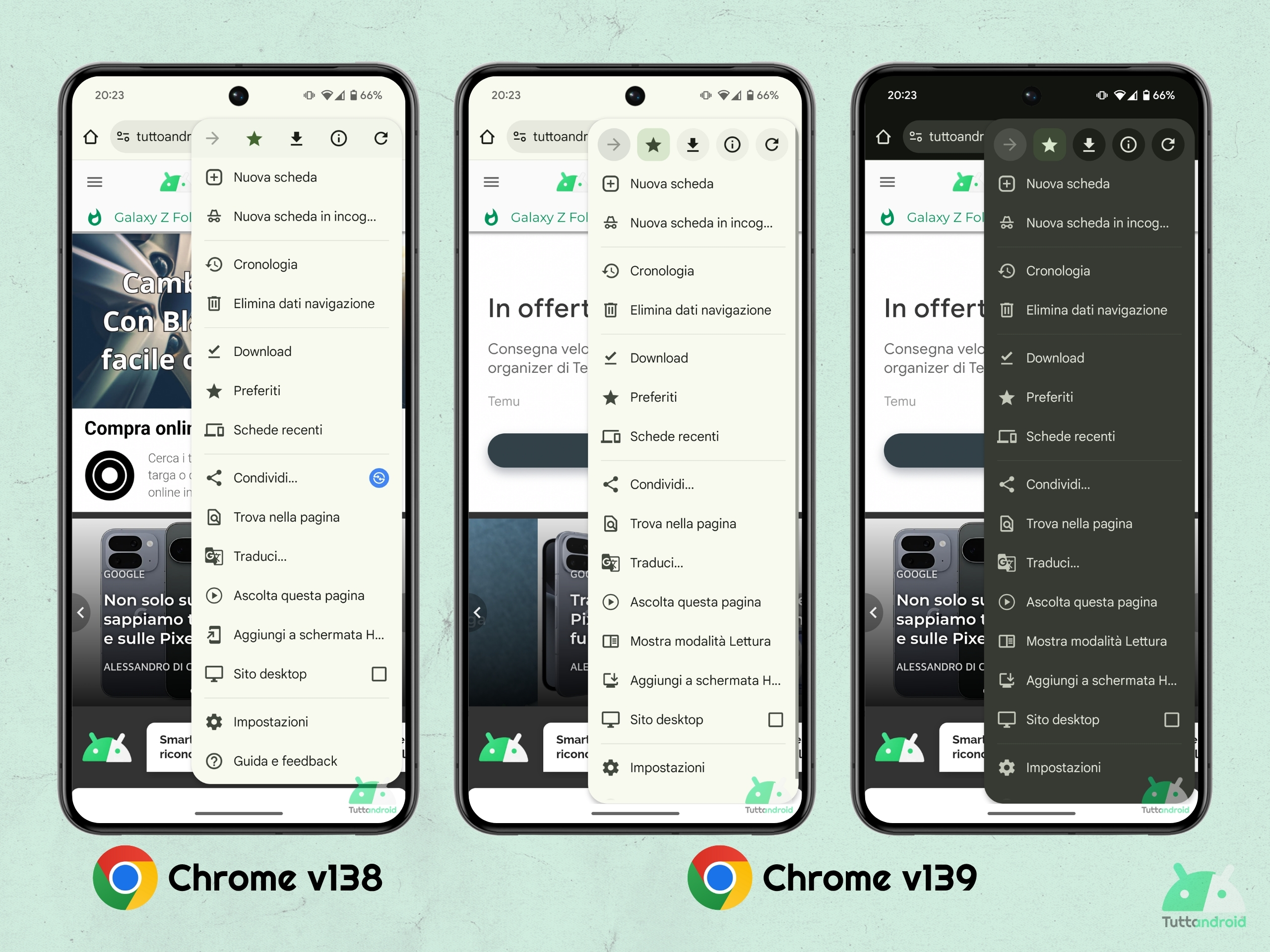 Google Chrome v139 - pulsanti overlay M3E