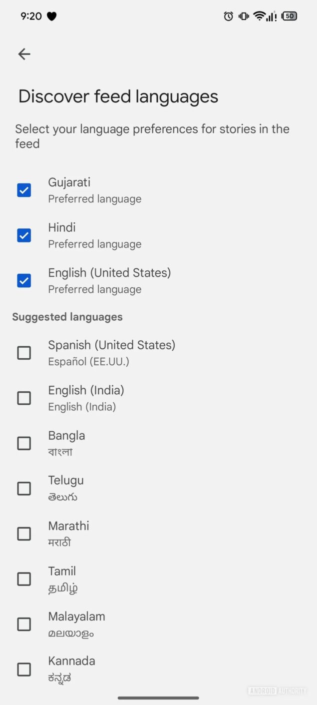 nuova selezione lingue Google Discover su app Google