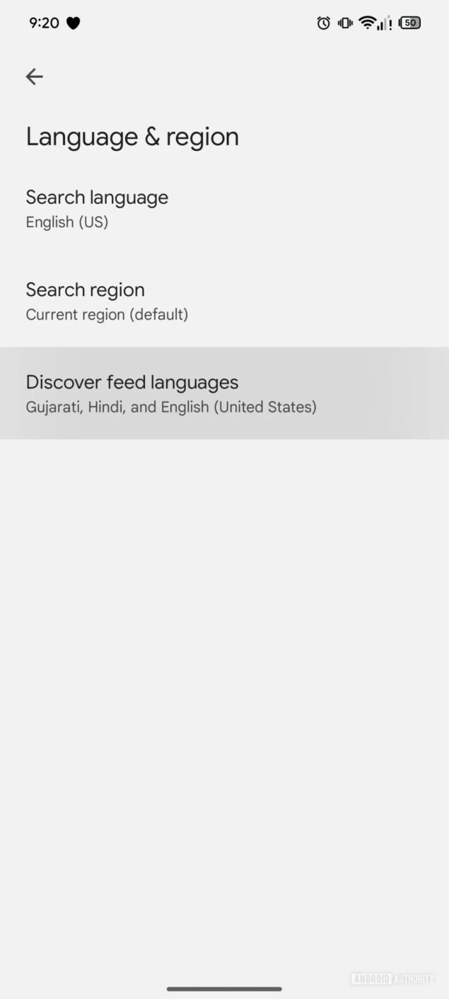 nuova selezione lingue Google Discover su app Google