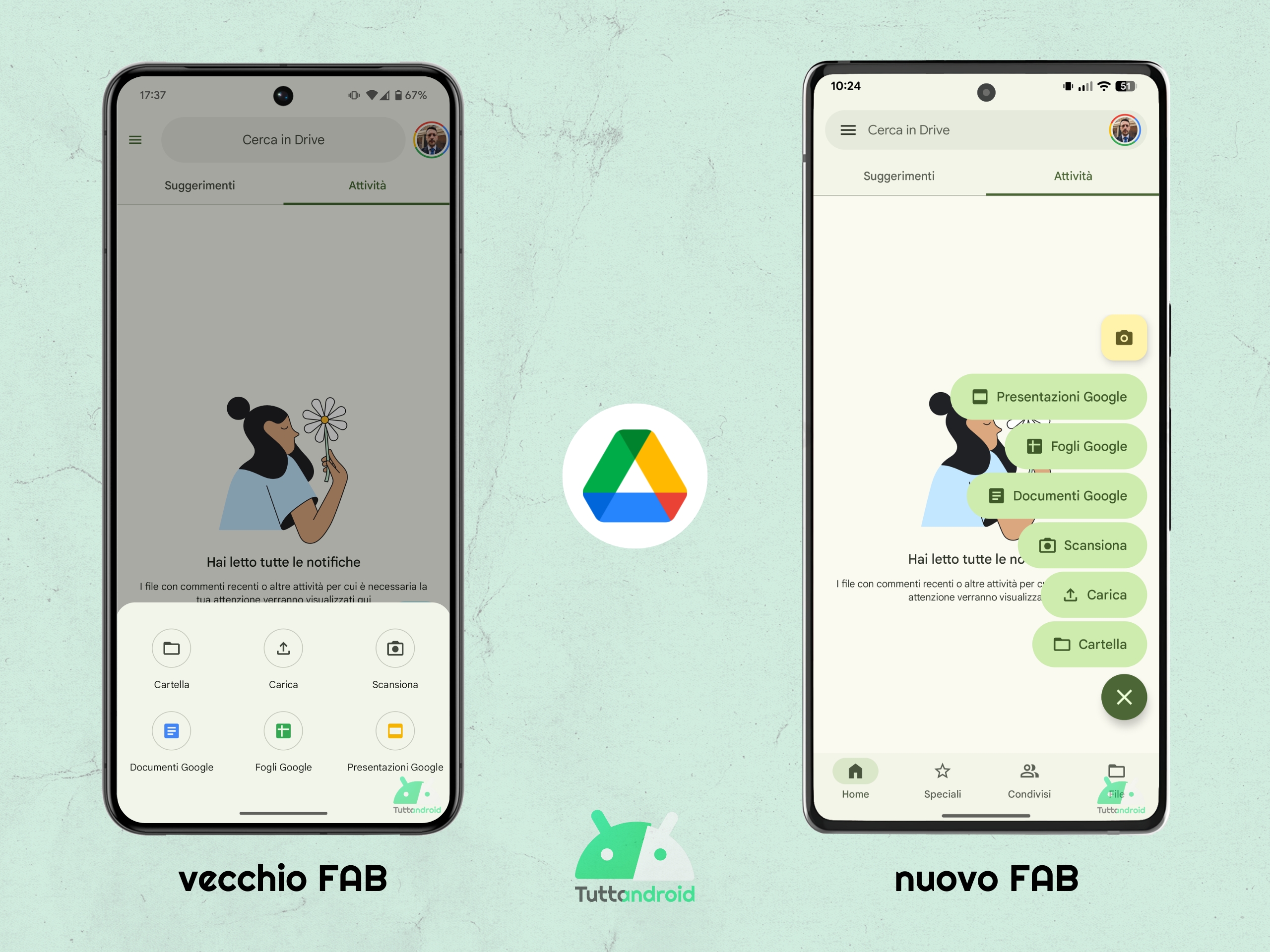 Google Drive v2.25.310.0 - Vecchio FAB vs nuovo FAB M3E
