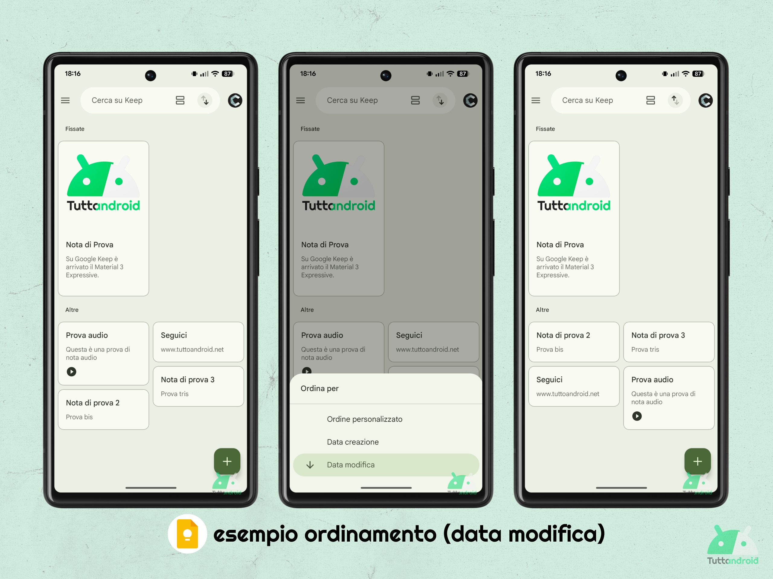 Google Keep v5.25.302.02.90 - Ordinamento note - Esempio