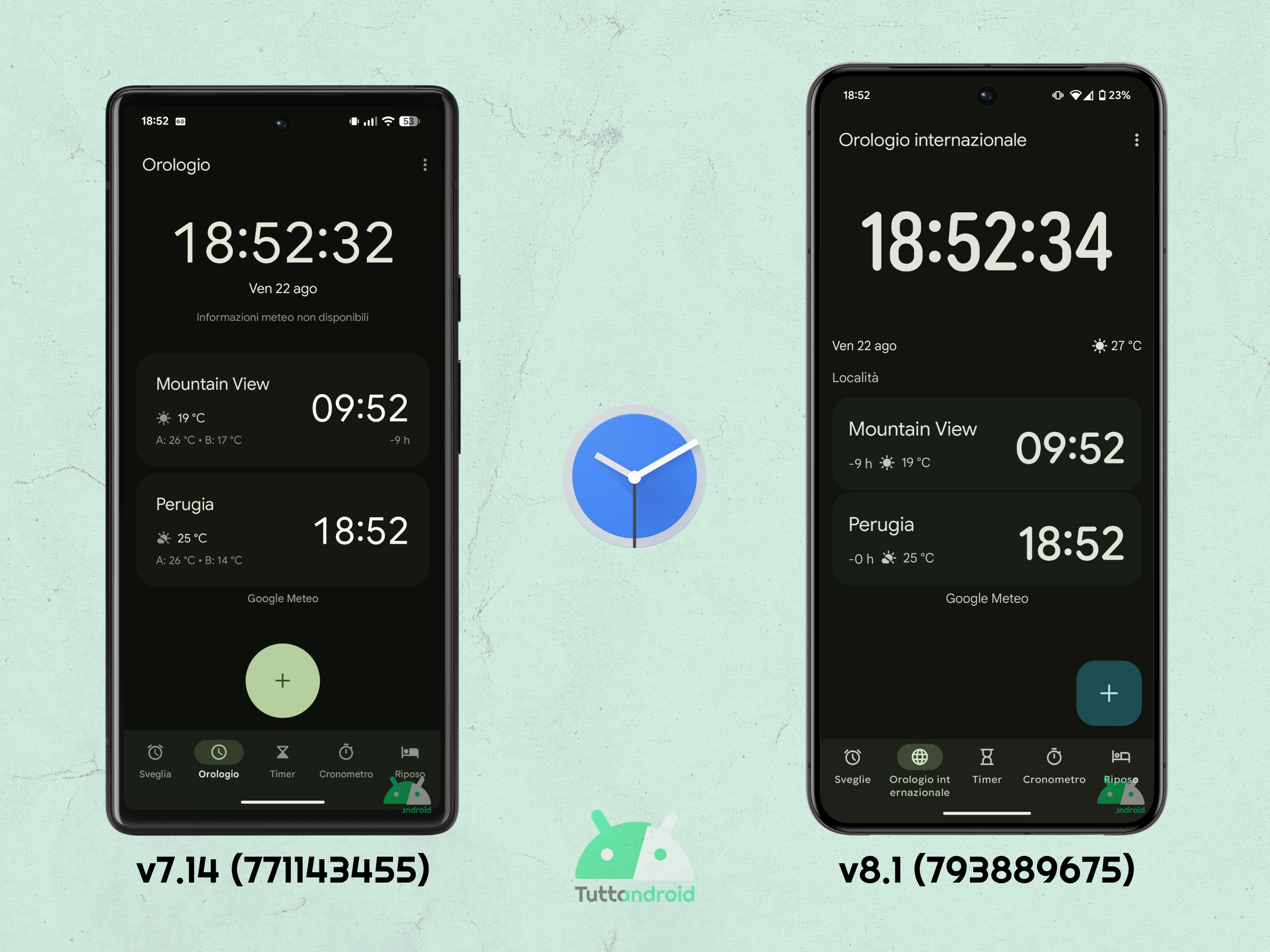 Google Orologio v8.1 - nuova UI M3E - Scheda "Orologio internazionale"