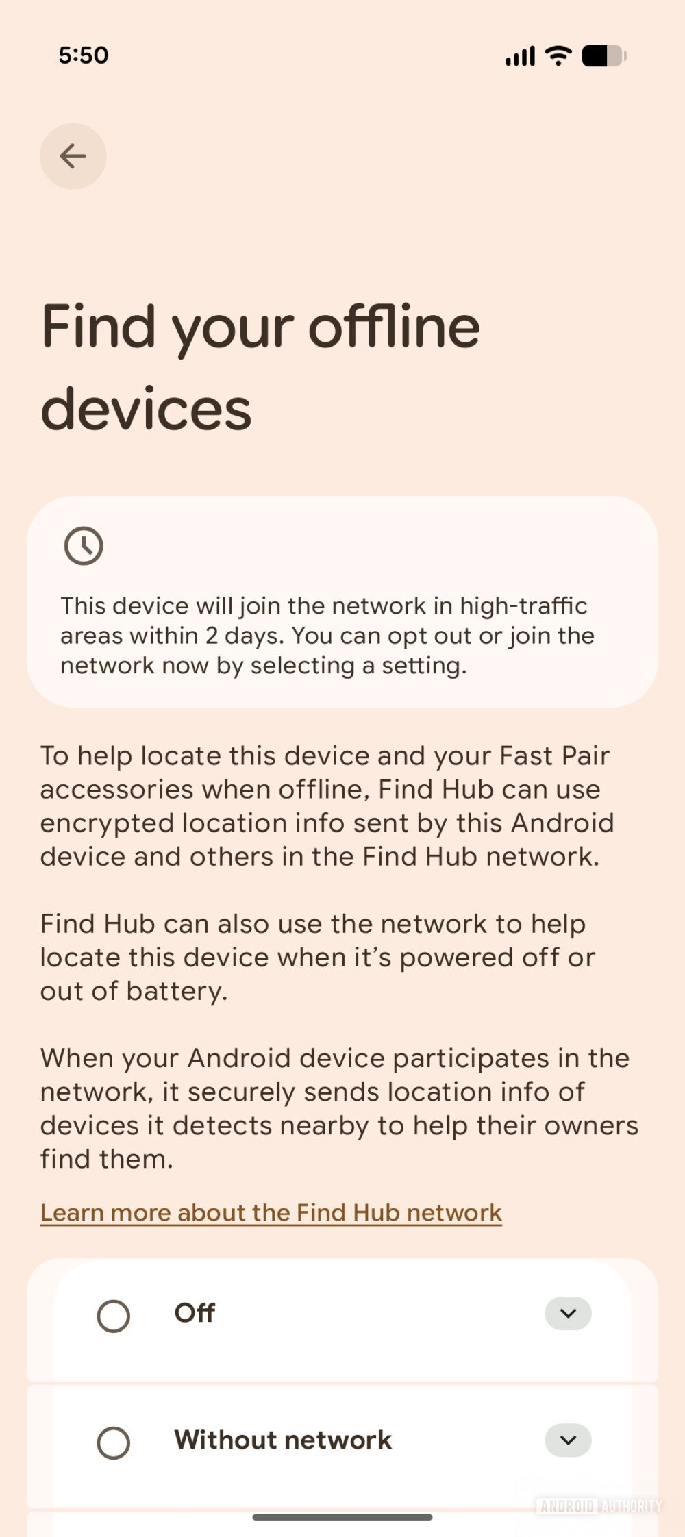 Google Play Services - Find Hub - Avviso adesione automatica alla rete