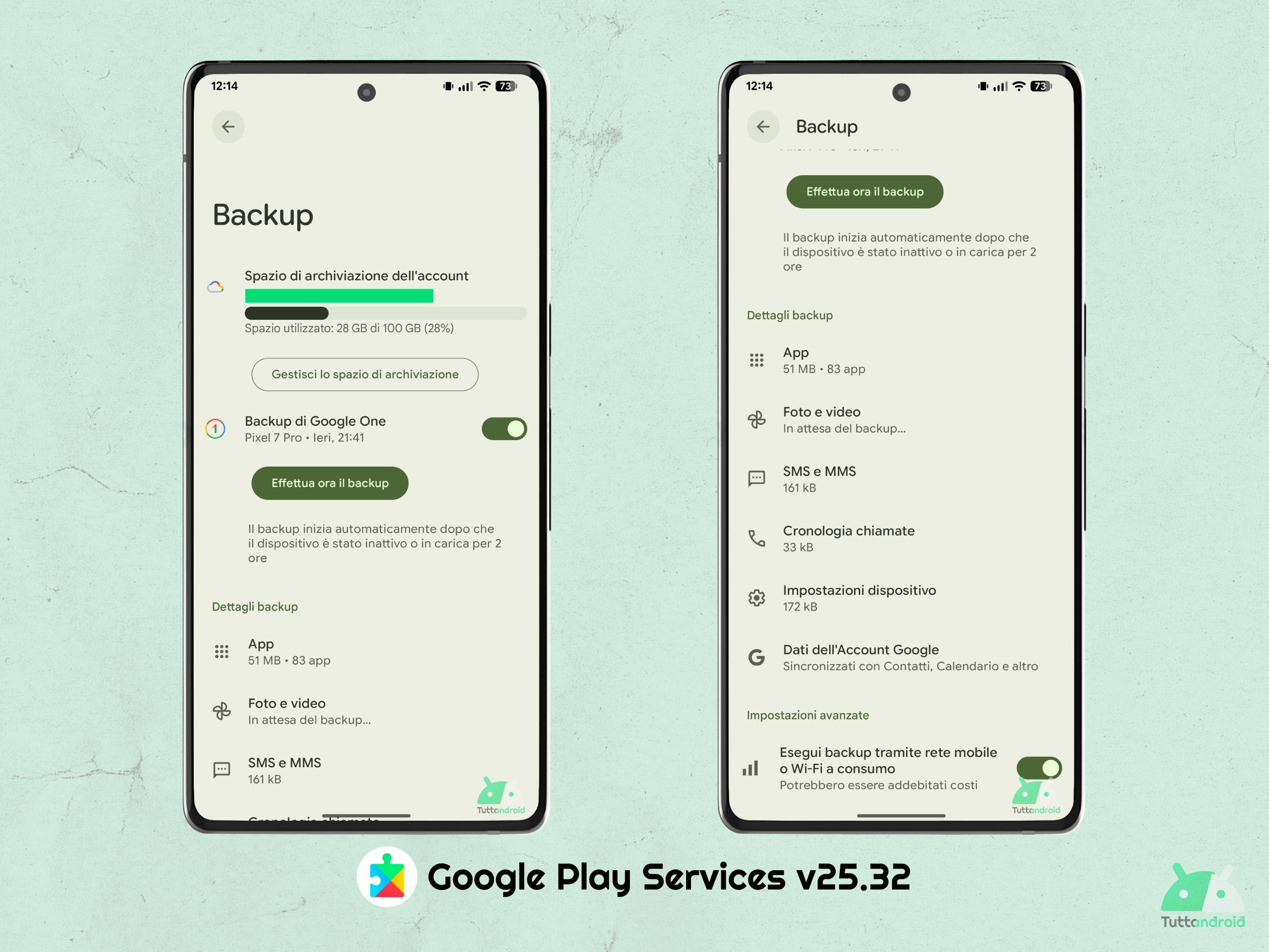 Google Play Services v25.32 - vecchia UI impostazioni Backup Google One