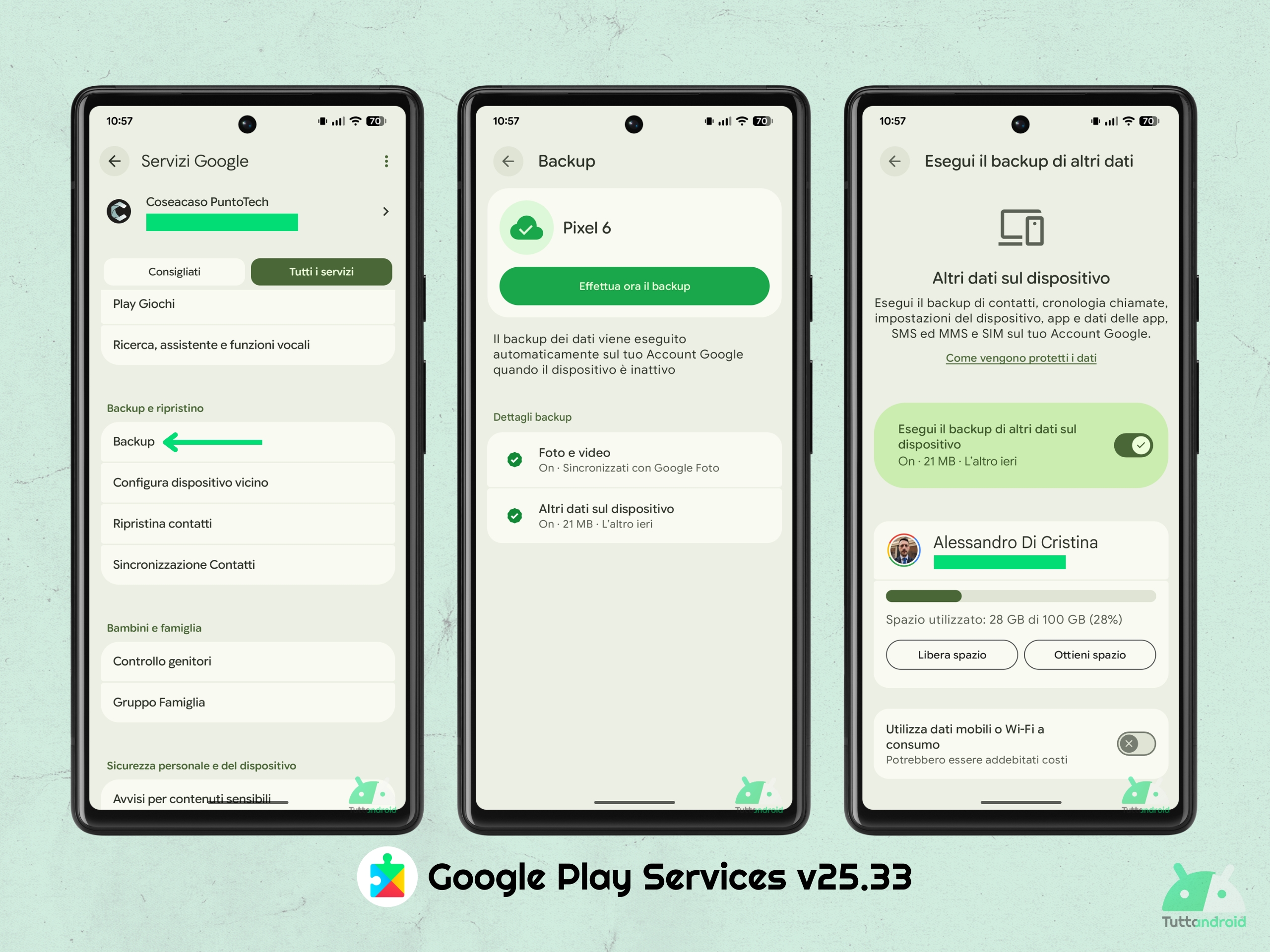 Google Play Services v25.33 - Nuova UI impostazioni Backup Google One