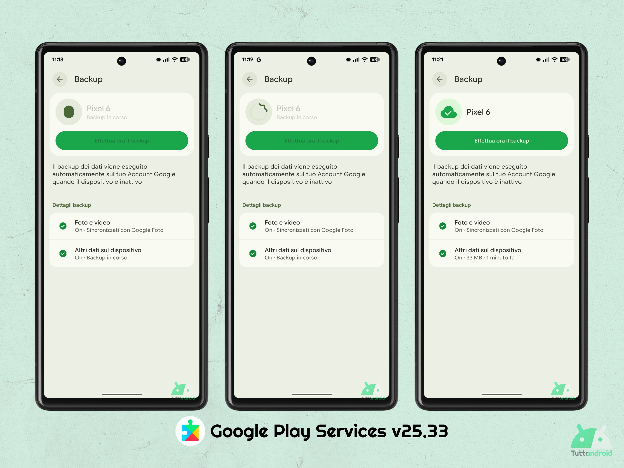 Google Play Services v25.33 - Nuova UI impostazioni Backup Google One