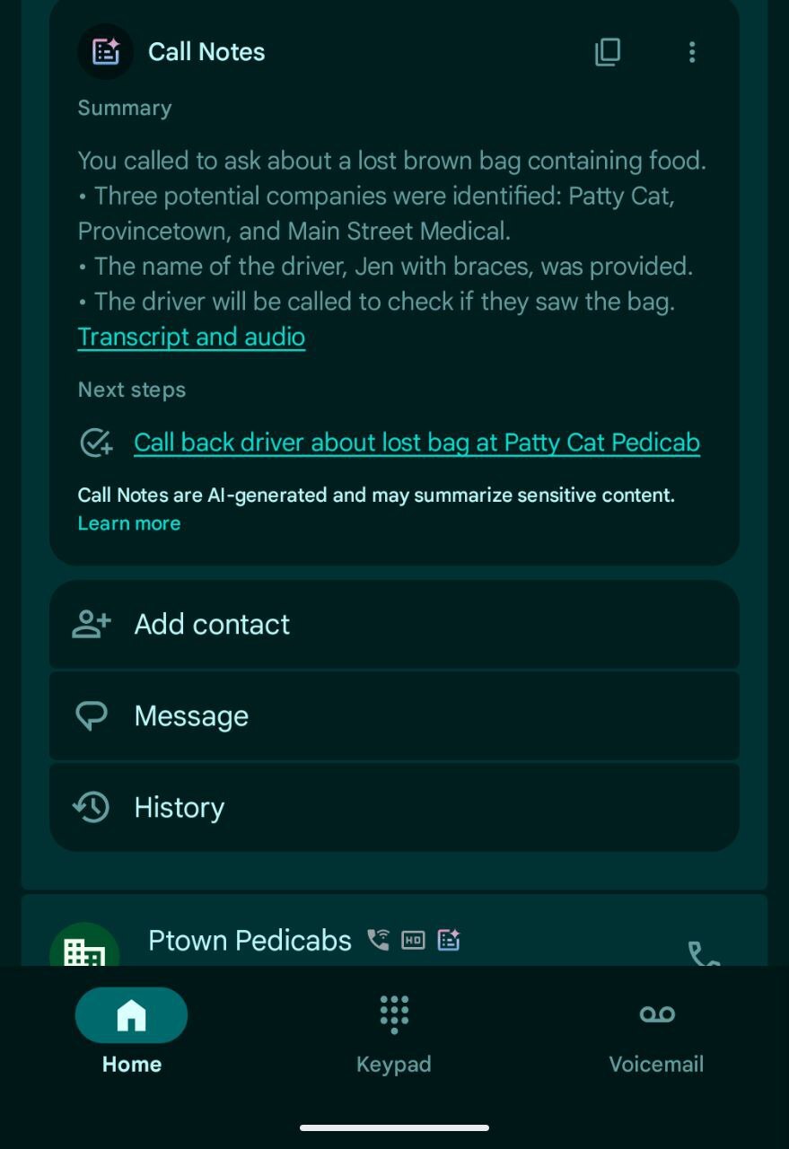 Google Telefono - Call Notes su Google Pixel 9 Pro con Passaggi successivi by Eternal
