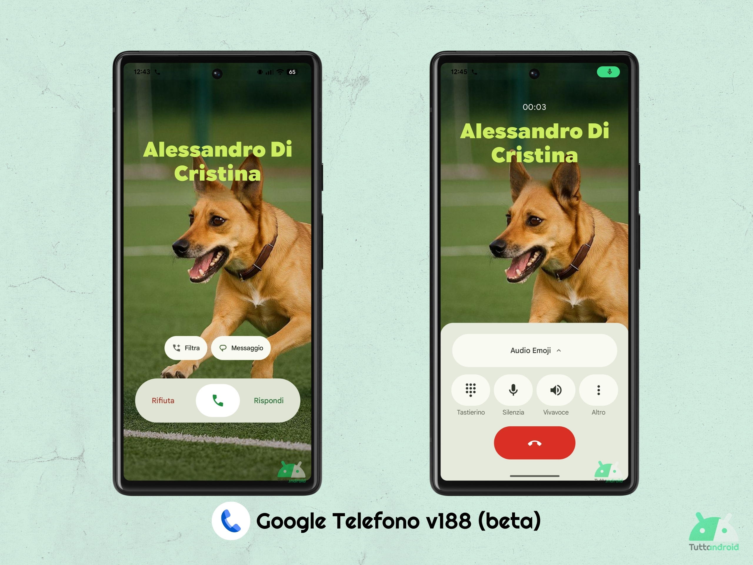 Google Telefono - Chiamata in arrivo e in corso con Card di chiamata
