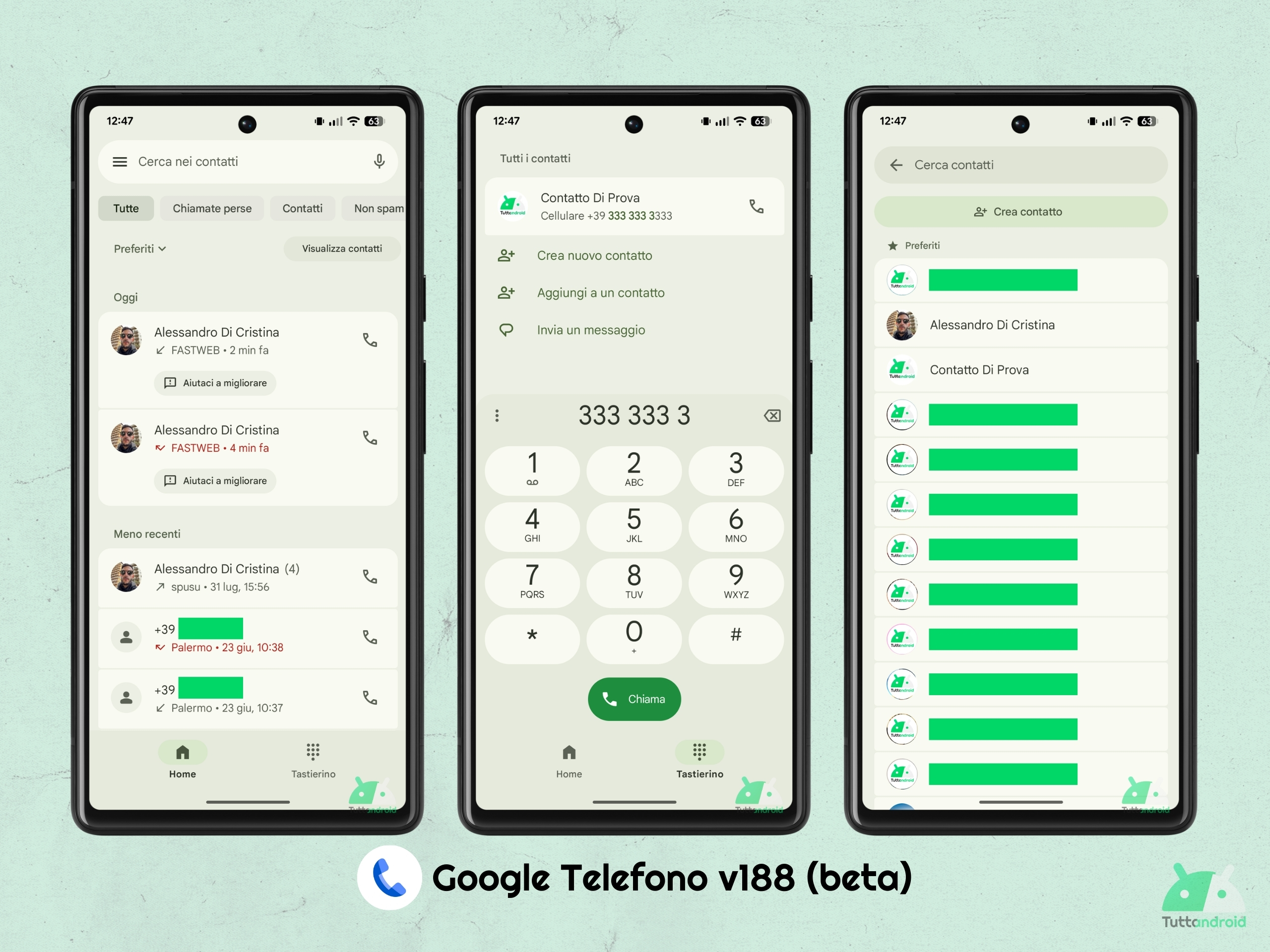 Google Telefono v188 - Scheda Tastierino al posto della scheda Contatti