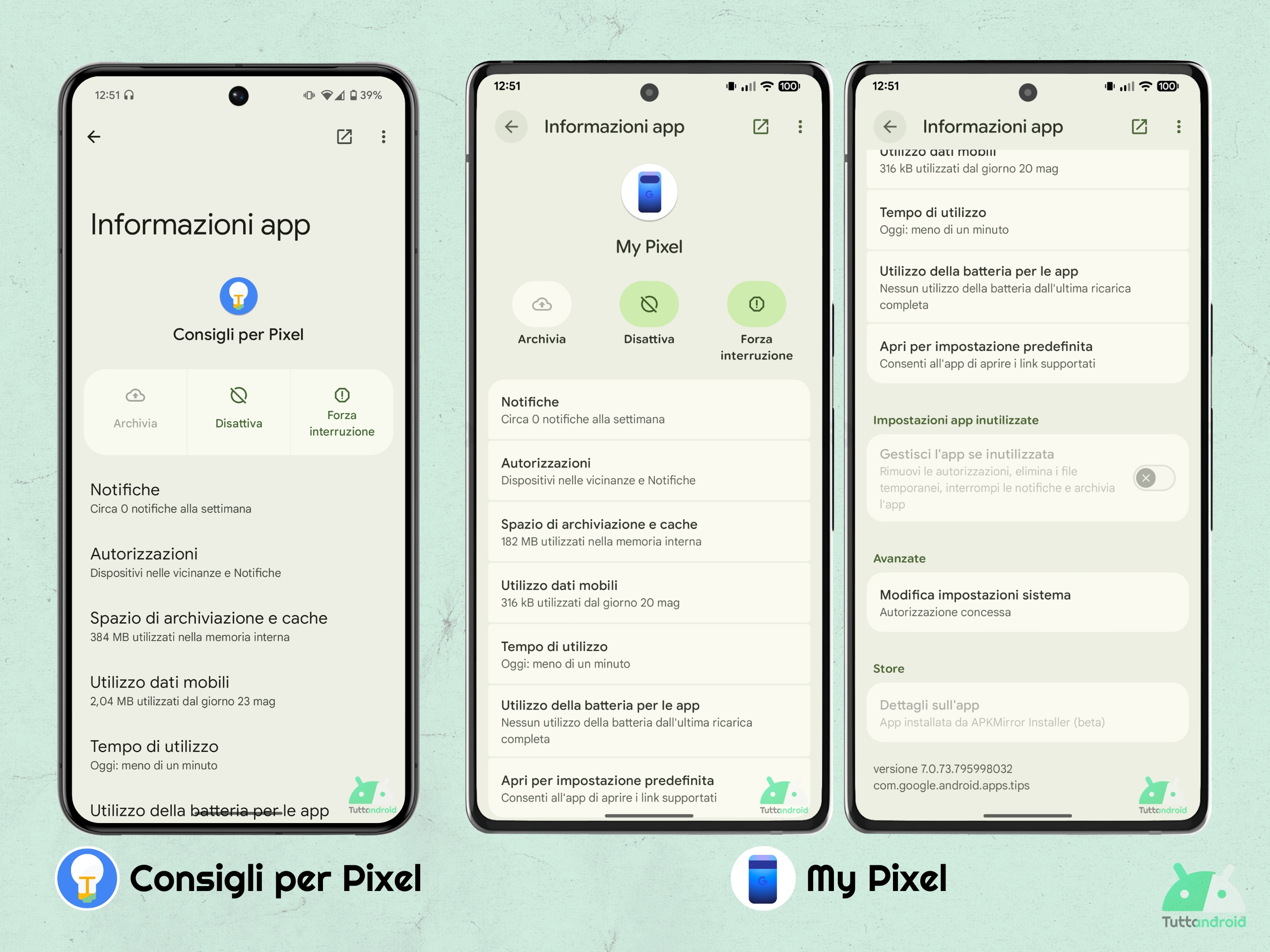 My Pixel v7.0.73 sostituisce Consigli per Pixel
