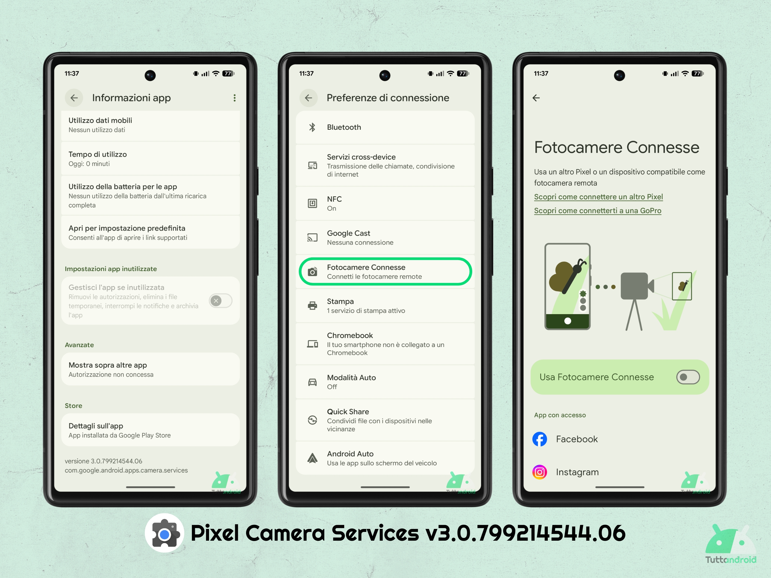 Pixel Camera Services v3.0.799214544.06 - Fotocamere connesse su Pixel 6