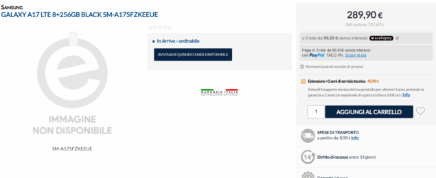 prezzi leak Samsung Galaxy A17 LTE