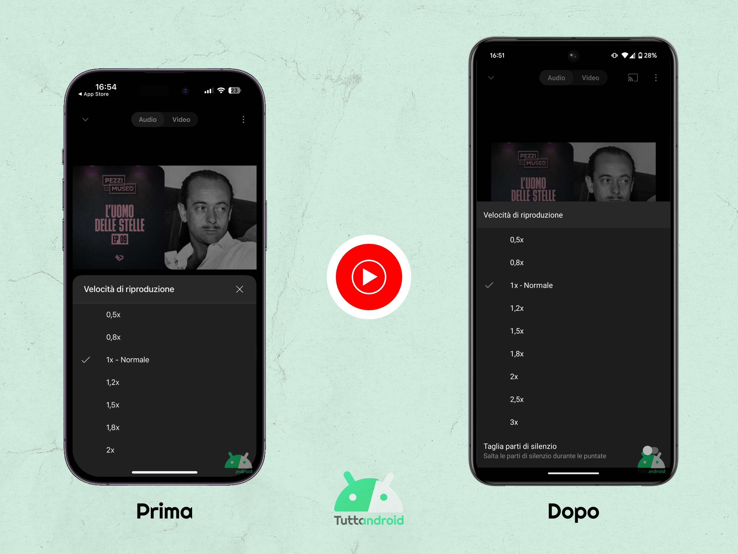 YouTube Music - Taglia parti di silenzio nei Podcast