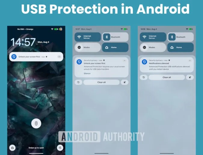 android 16 notifica protezione usb