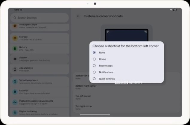 android action corners