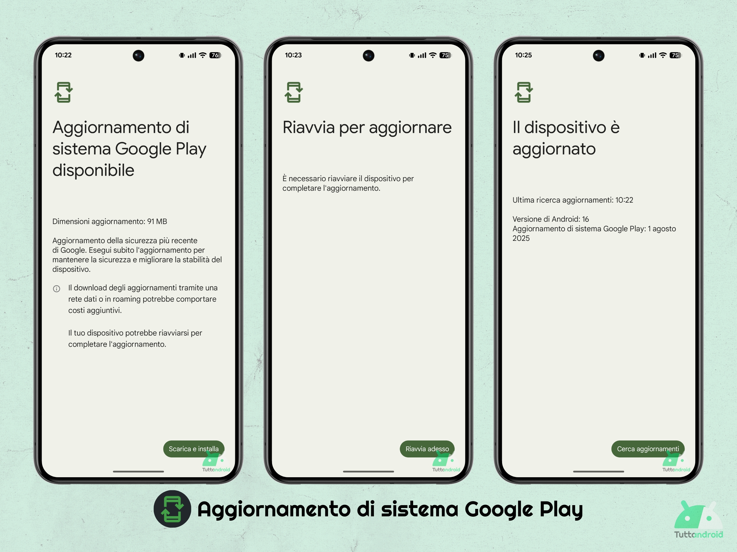 Aggiornamento di sistema Google Play - agosto 2025 - Pixel Android 16 QPR1