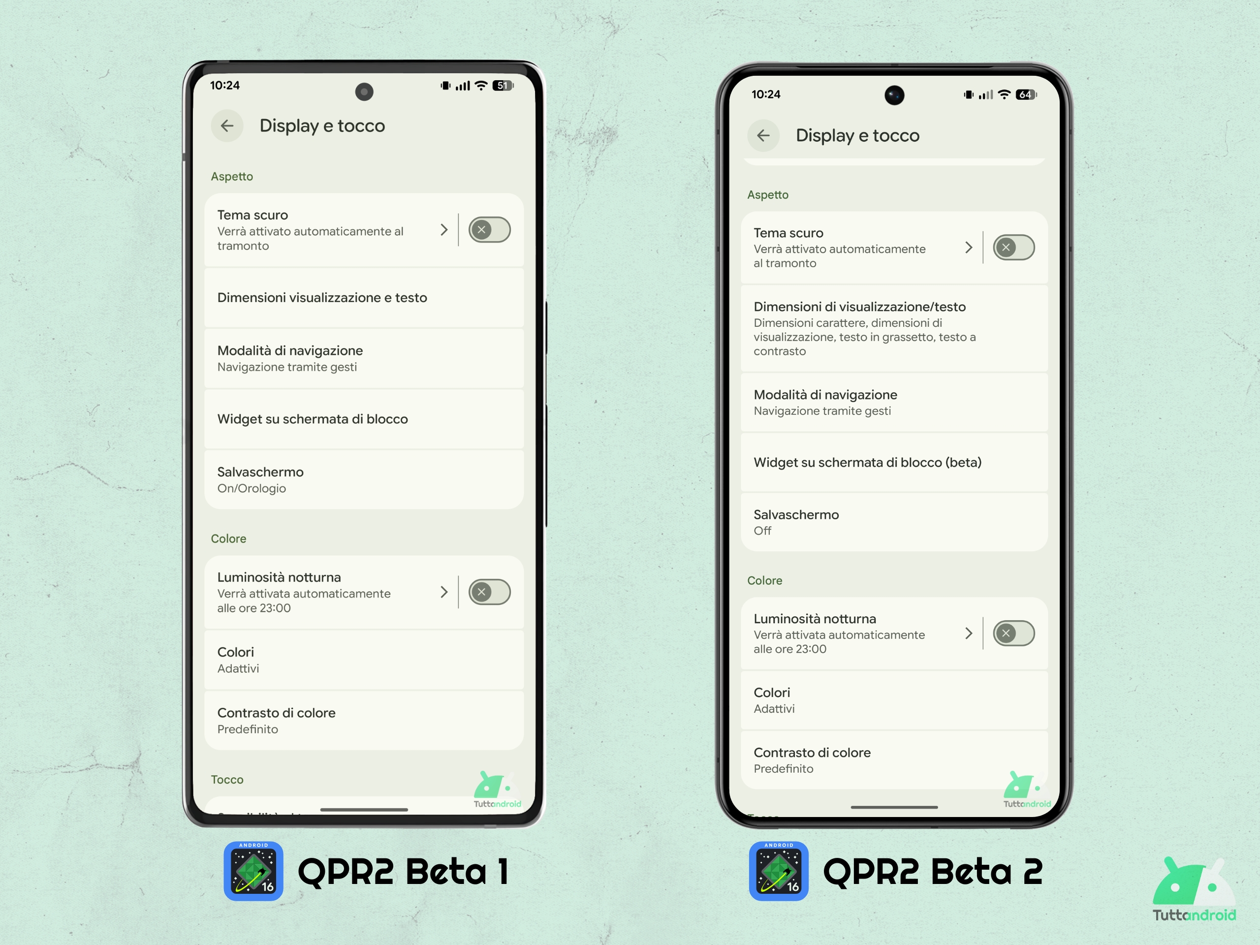 Android 16 QPR2 - Beta 2 - Impostazioni > Display e tocco - Descrizioni