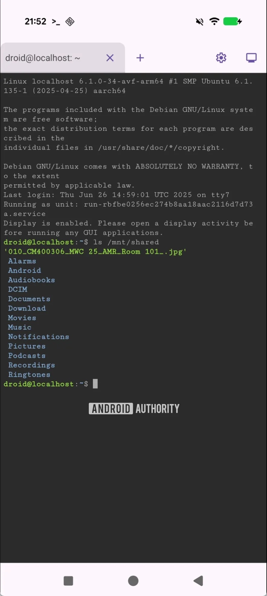 Android 16 QPR2 Beta 2 - Terminal Linux accesso file