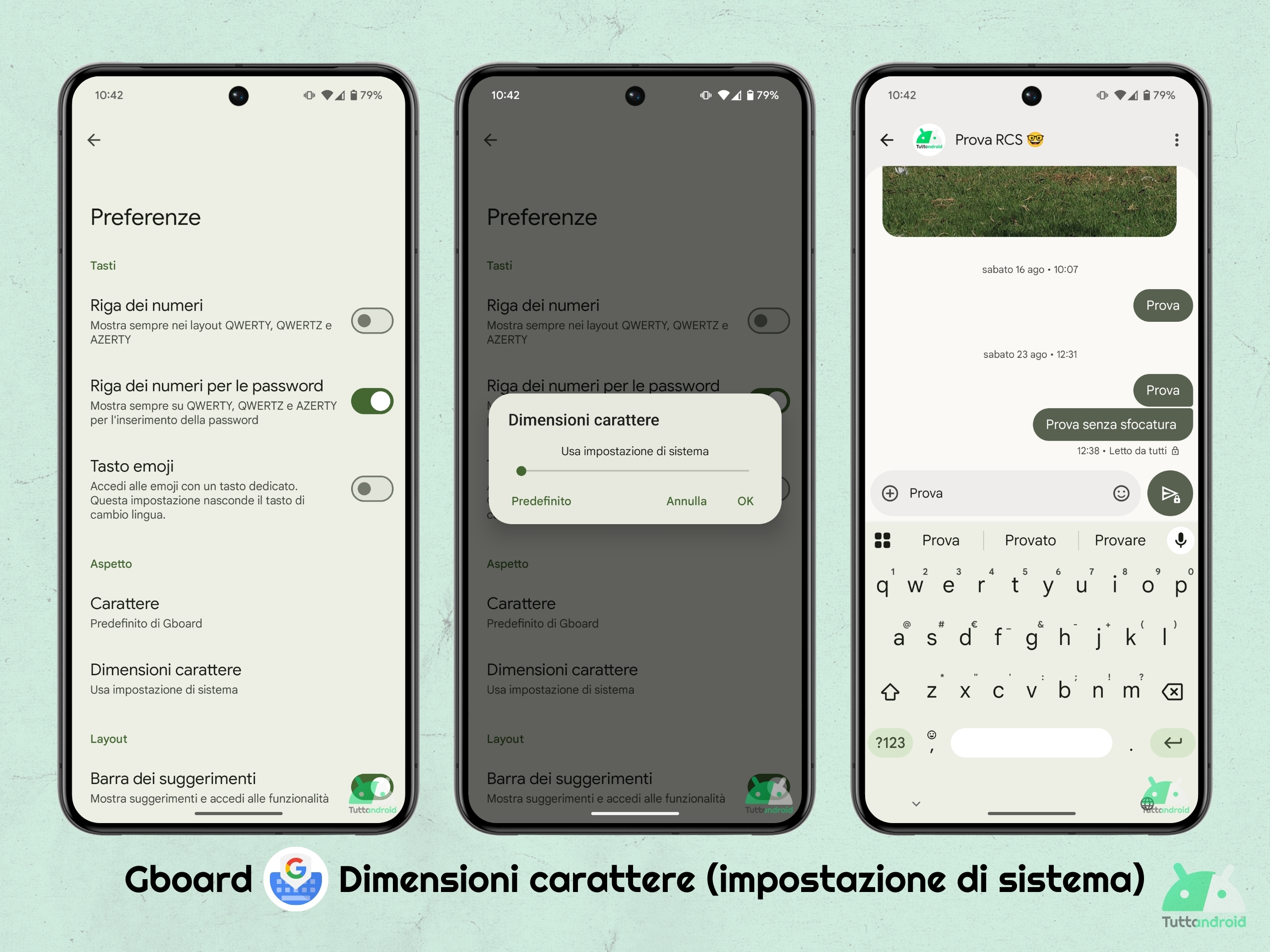 Gboard - Preferenze - Dimensioni carattere