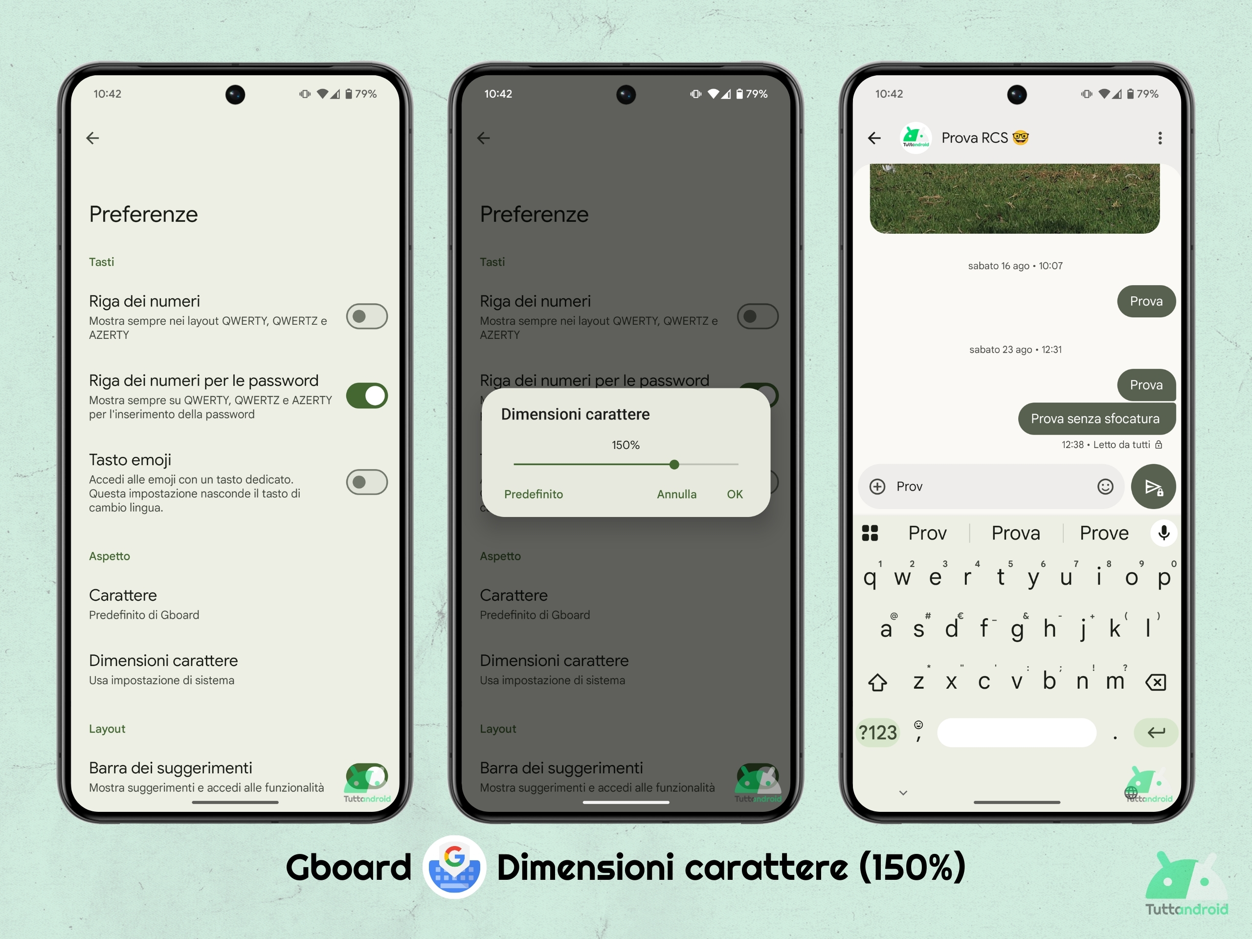 Gboard - Preferenze - Dimensioni carattere