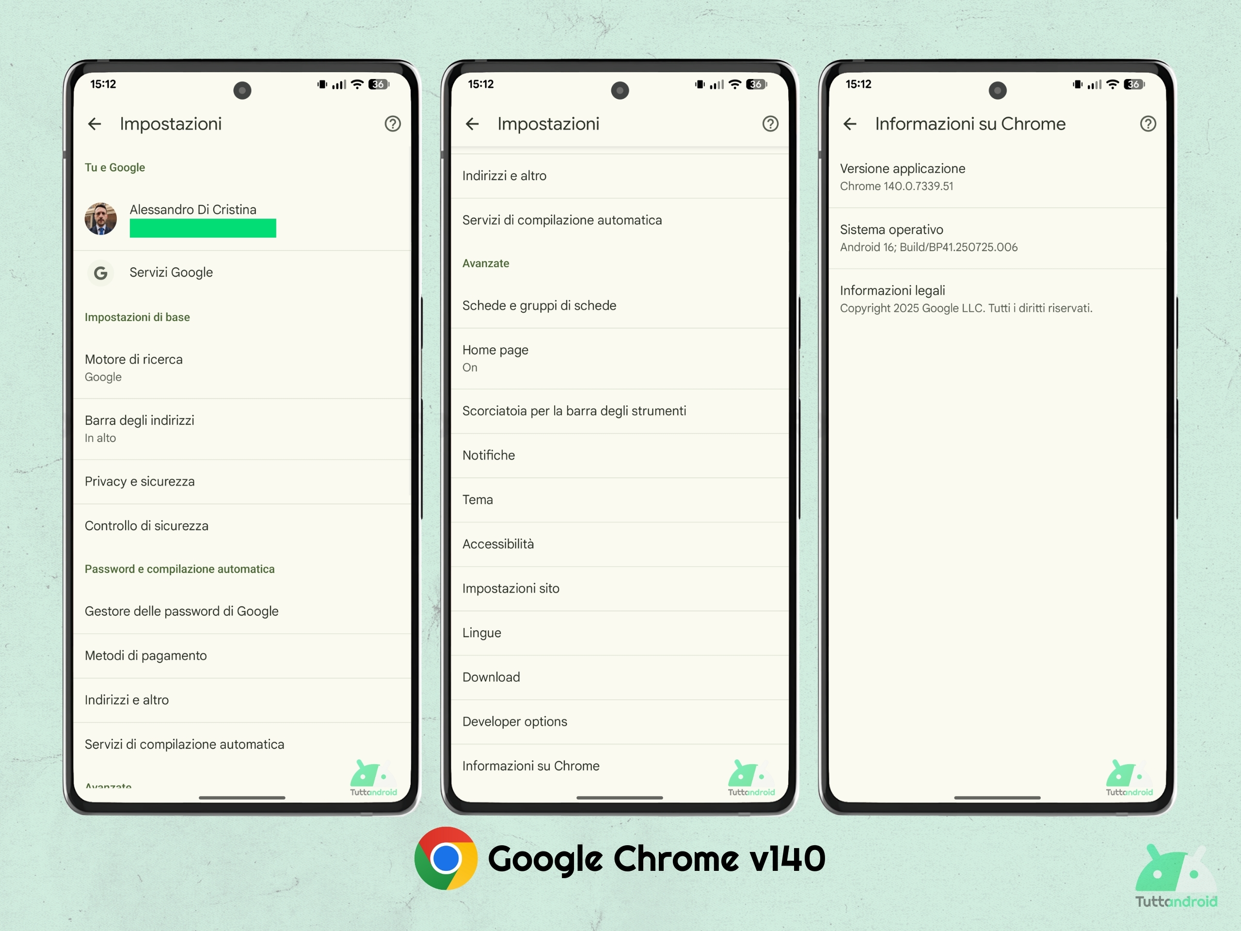 Google Chrome v140 - Impostazioni