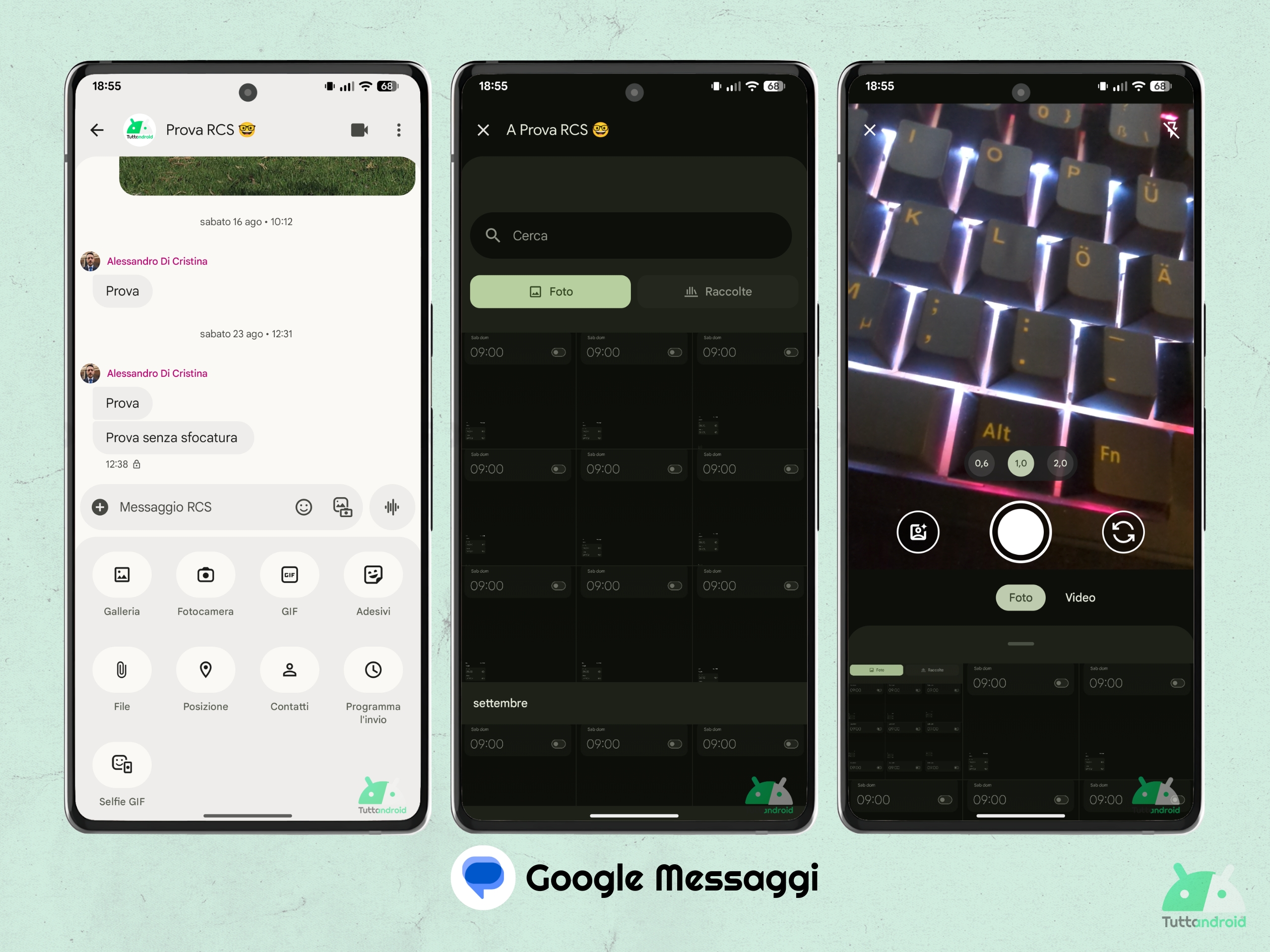 Google Messaggi v20250827 - nuovi tasti separati Galleria e Fotocamera