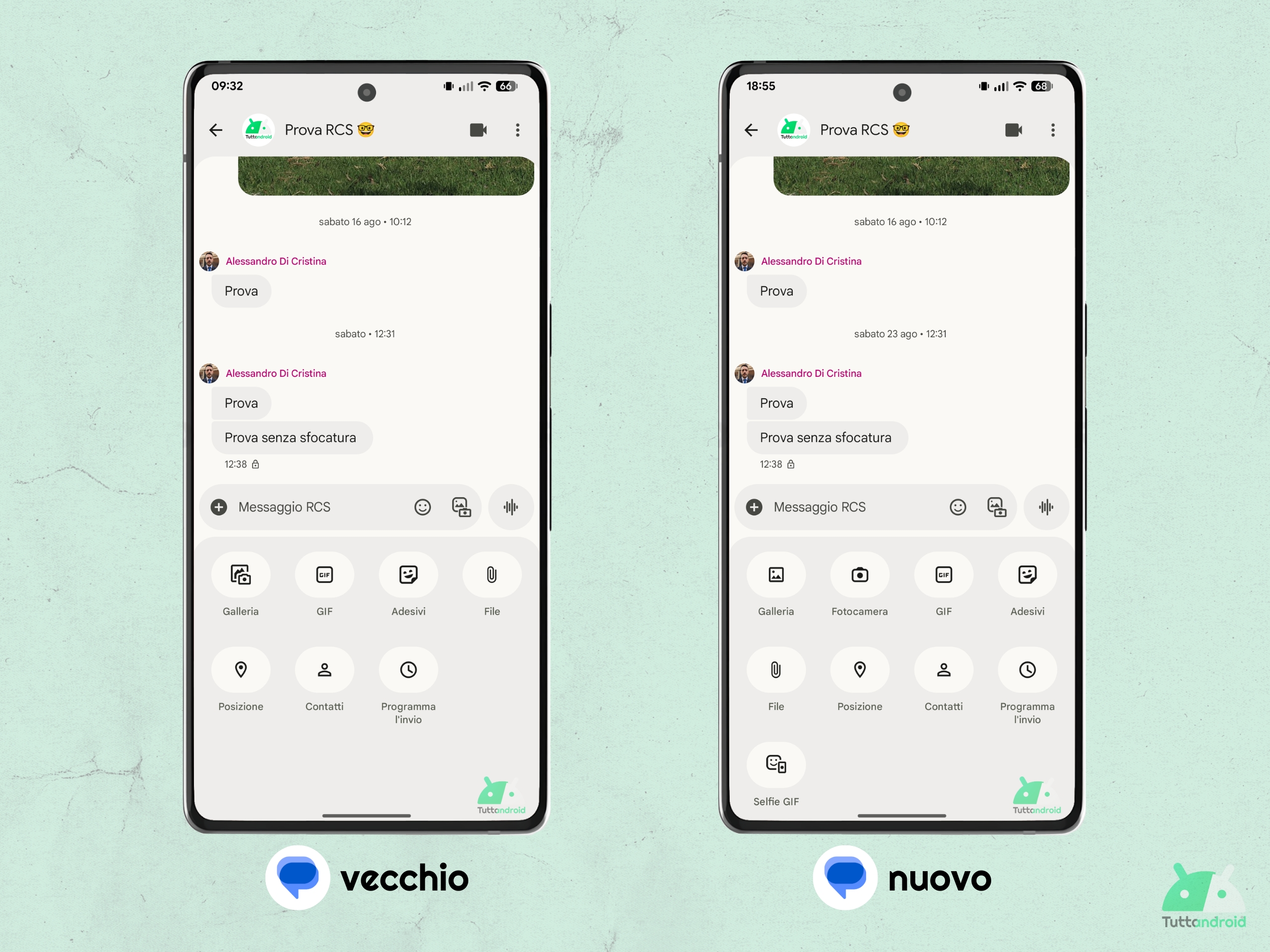 Google Messaggi v20250827 - tasto Galleria separato da Fotocamera