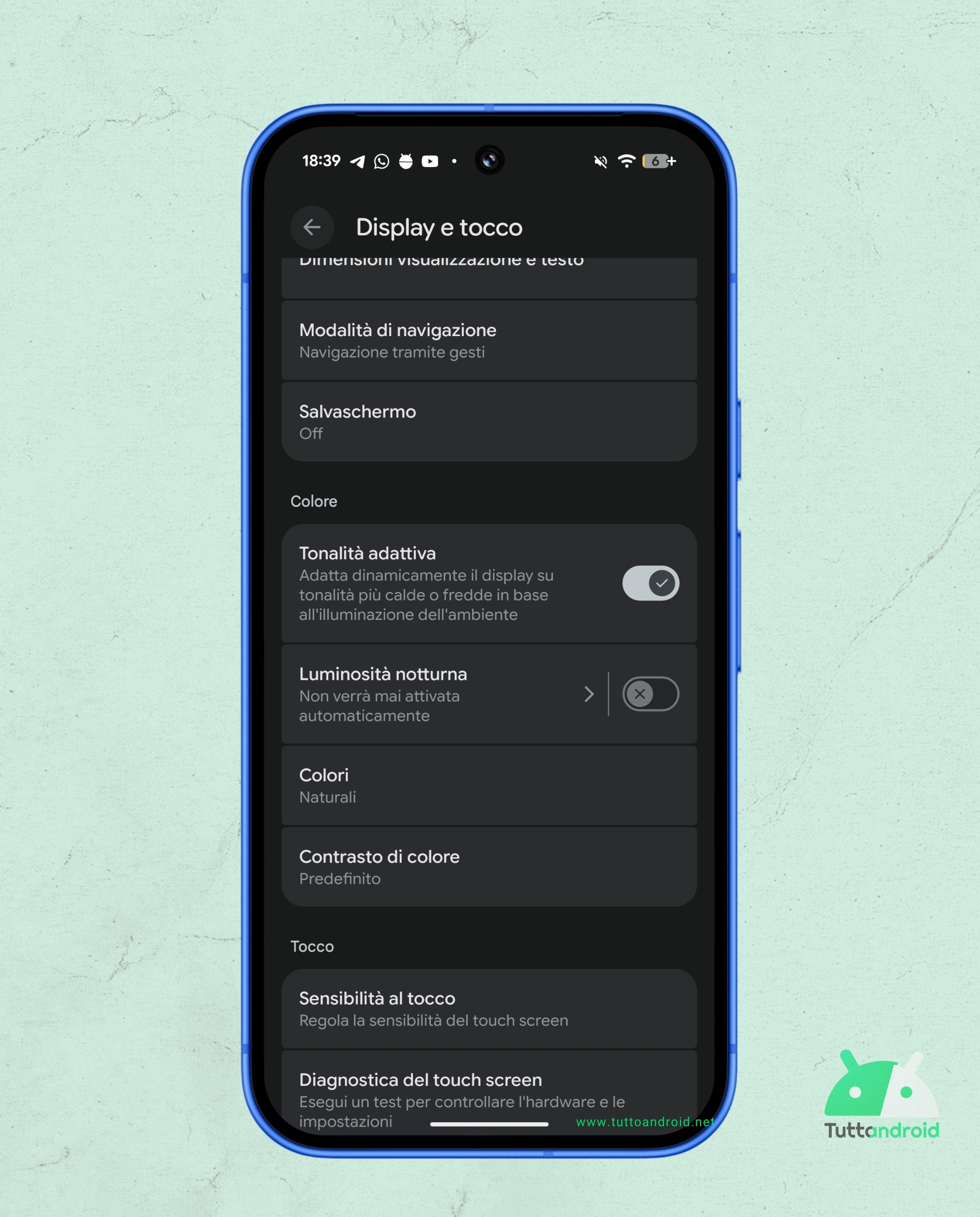 Google Pixel 10 - Impostazioni - Display e tocco - Tonalità adattiva