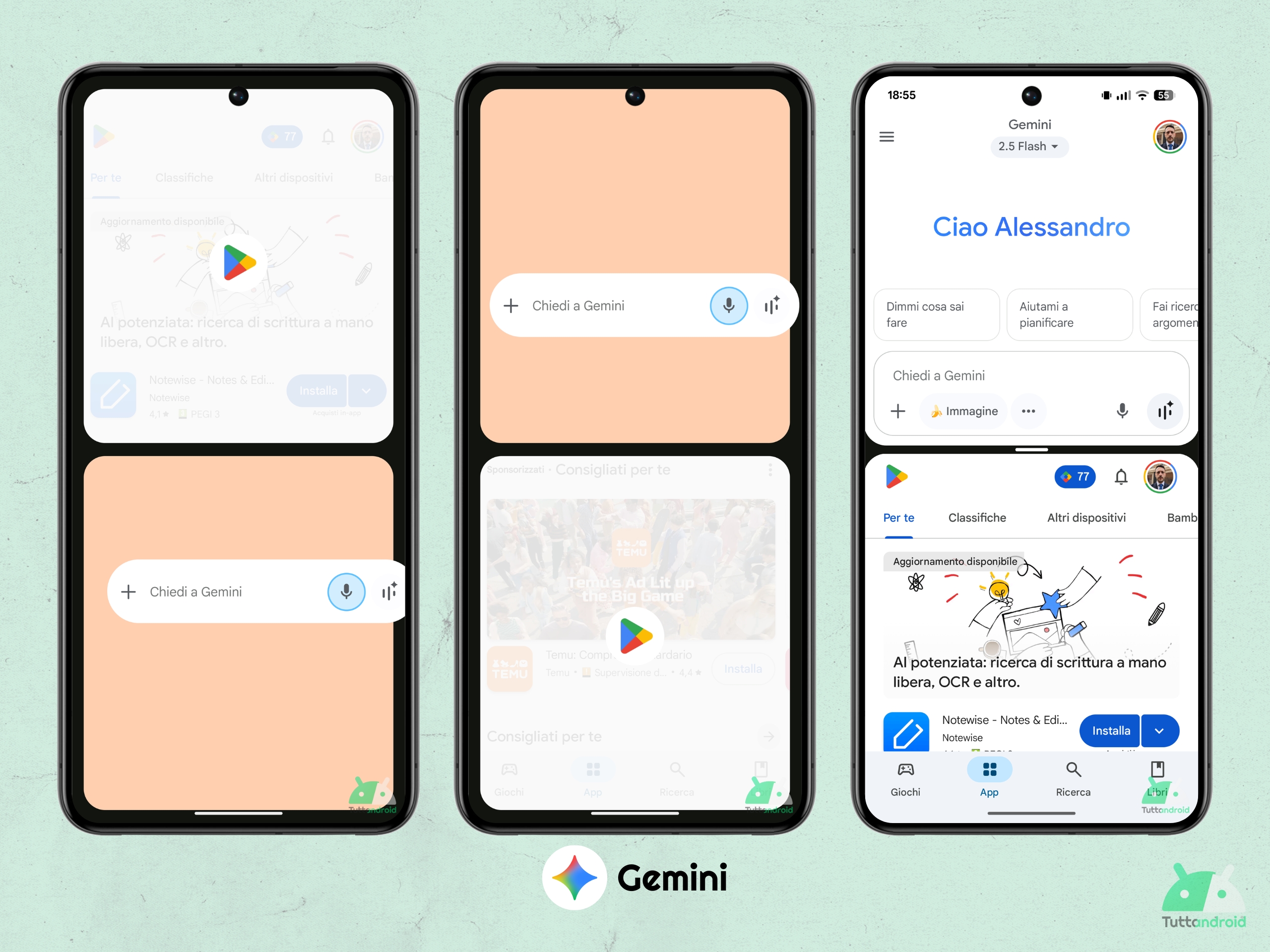 Overlay di Gemini - apertura a schermo diviso