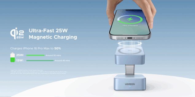 UGREEN MagFlow 2-in-1 Magnetic Wireless Charger 25W