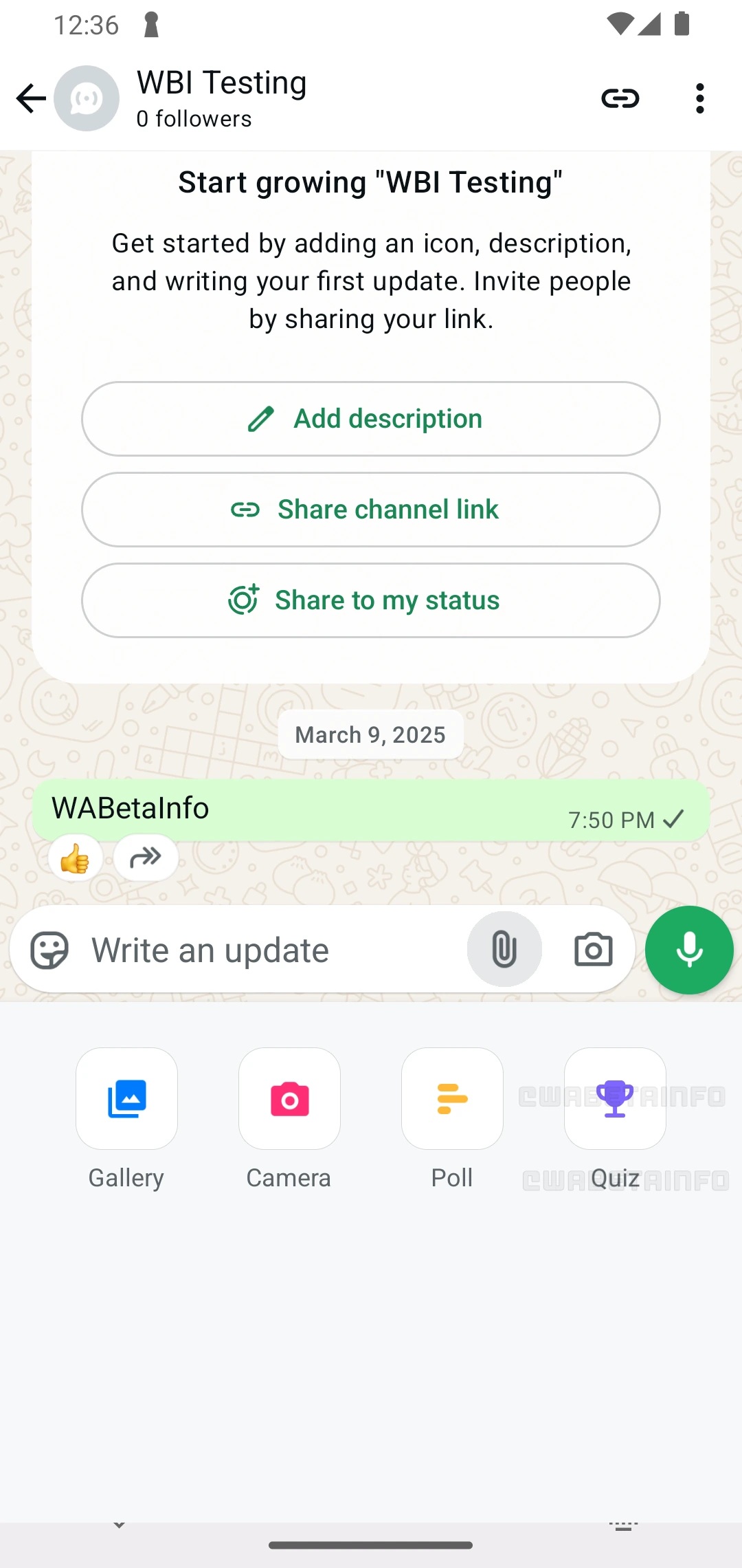 WhatsApp Beta v2.25.24.30 - Quiz nei canali WBI