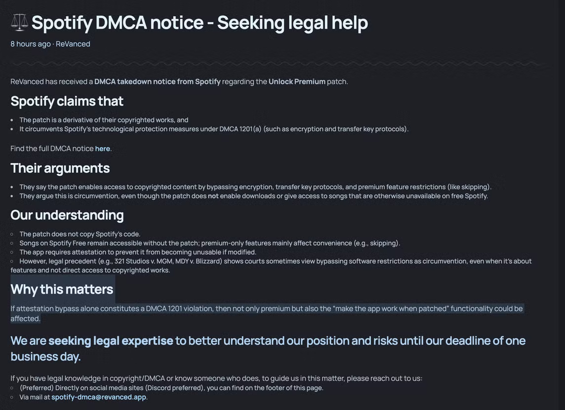 revanced dmca spotify
