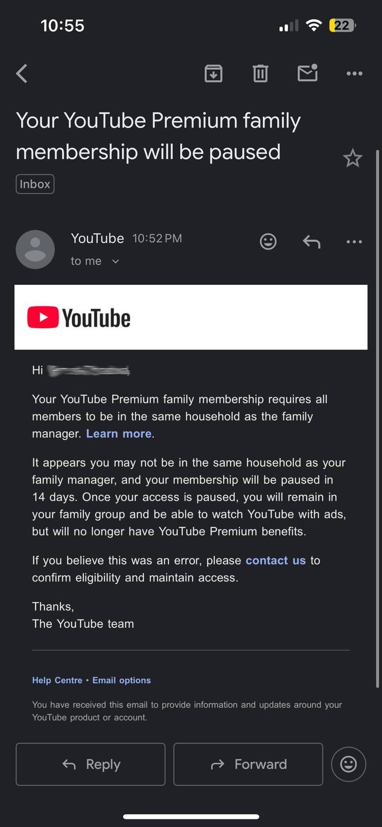 youtube premium family stop condivisione abbonamento