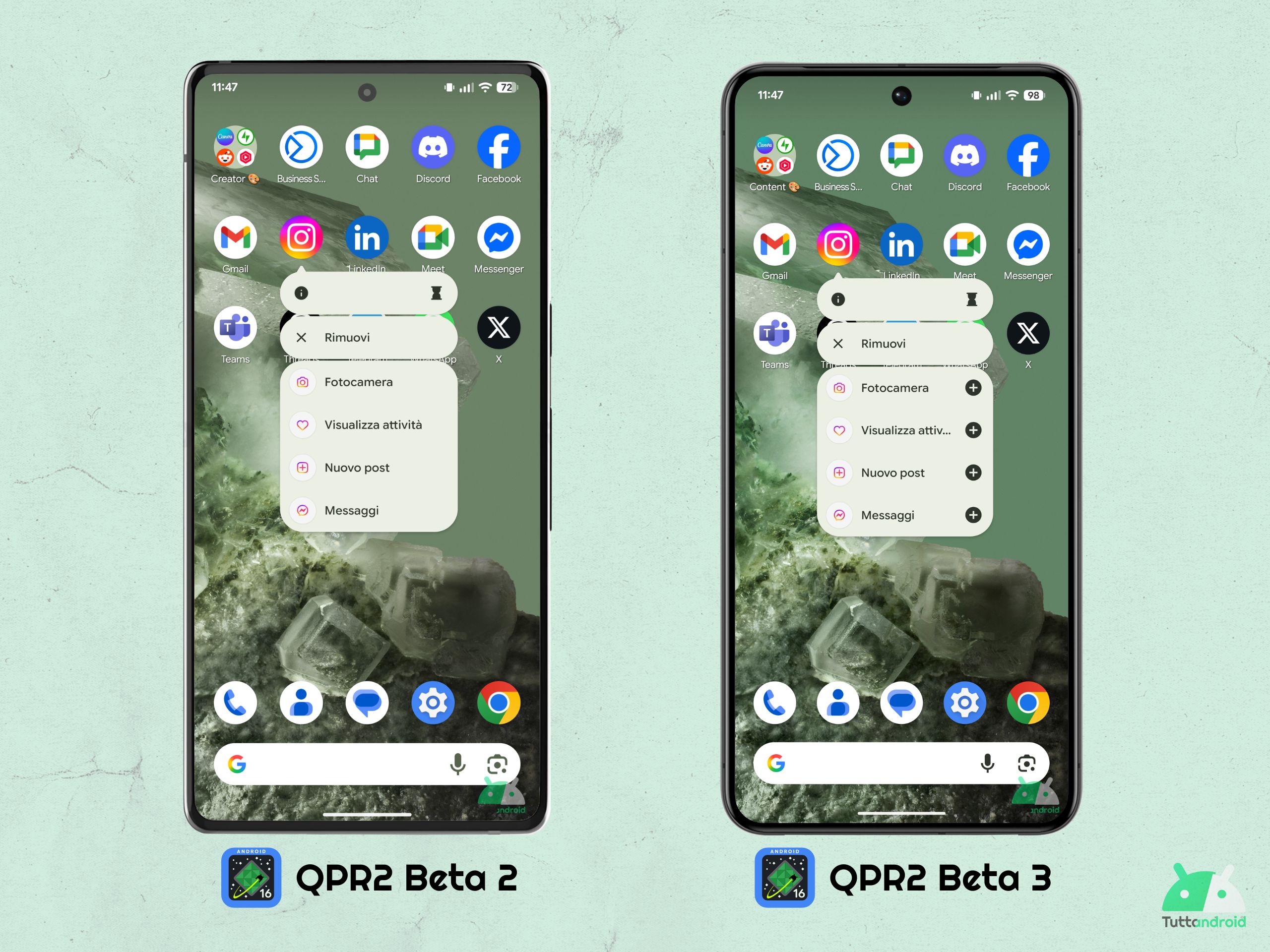 Android 16 QPR2 - Beta 3 - Pixel Launcher - Tasto più nel menù contestuale app