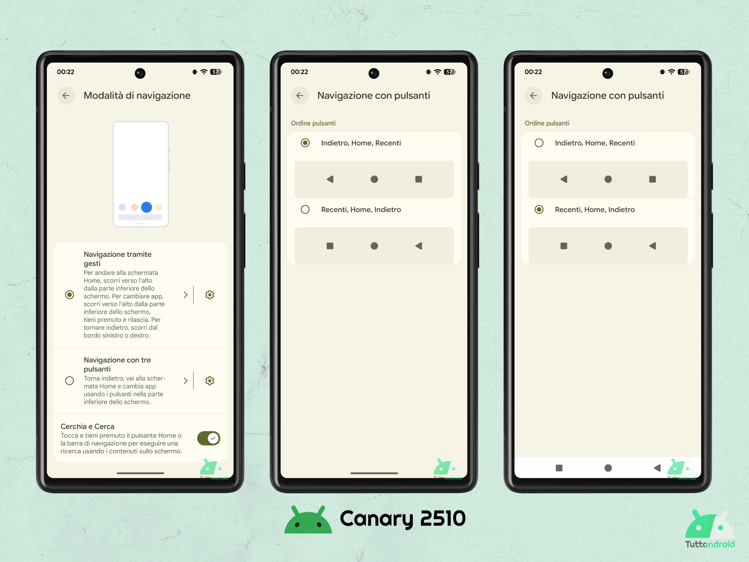 Android CANARY 2510 - Ordine pulsanti navigazione