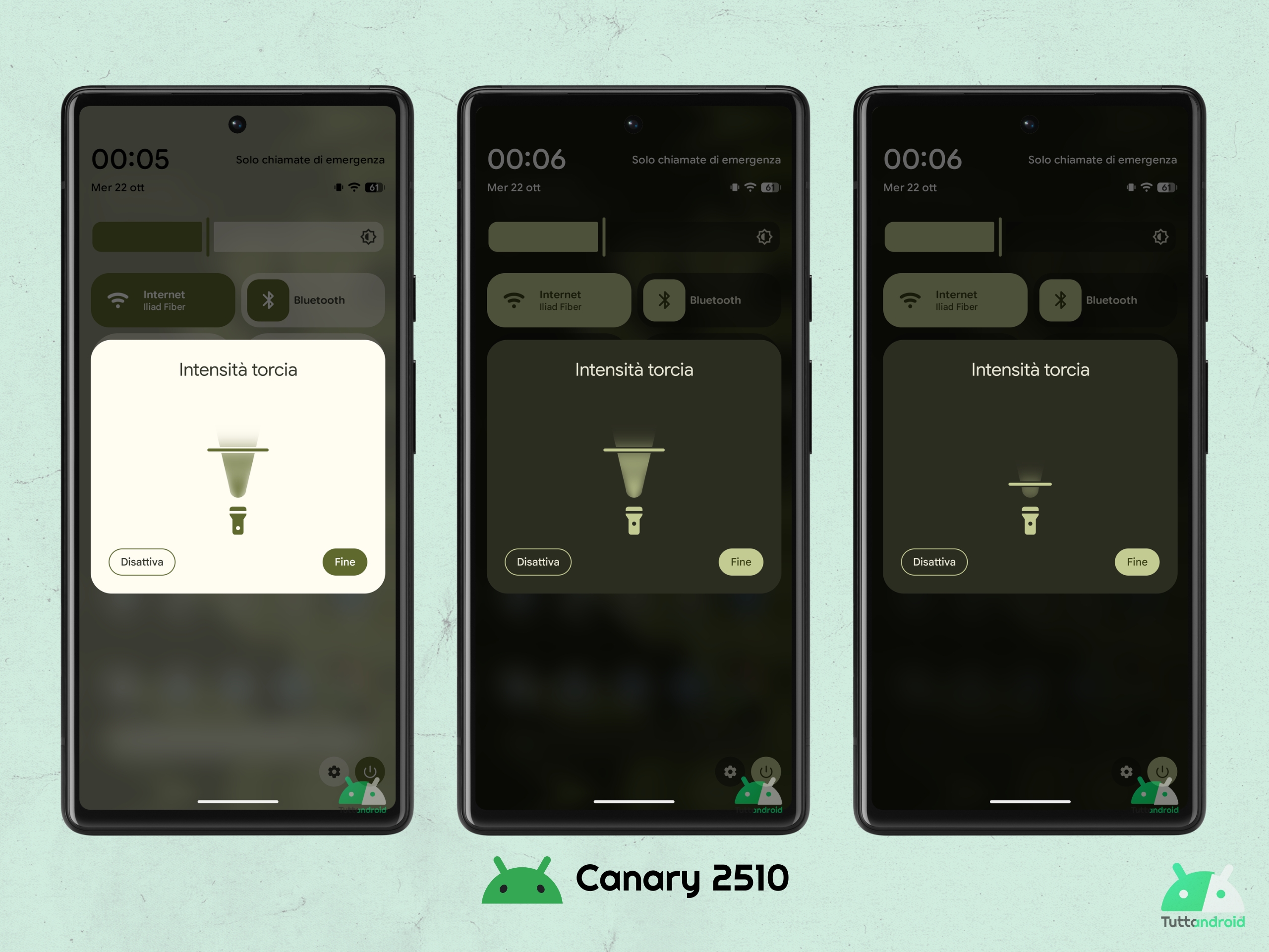 Android CANARY 2510 - Riquadro impostazioni torcia