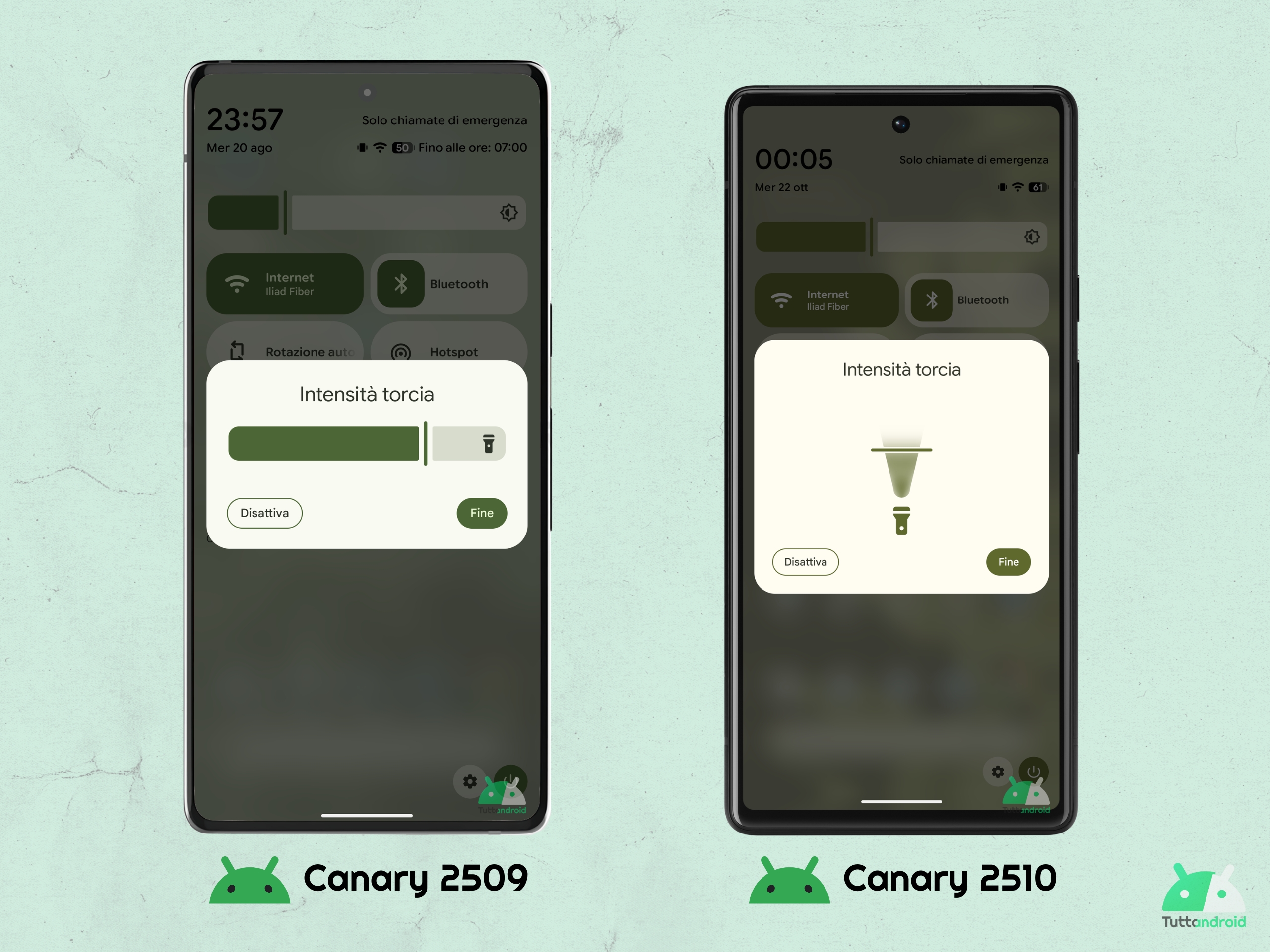 Android Canary - build 2510 - riquadro Torcia