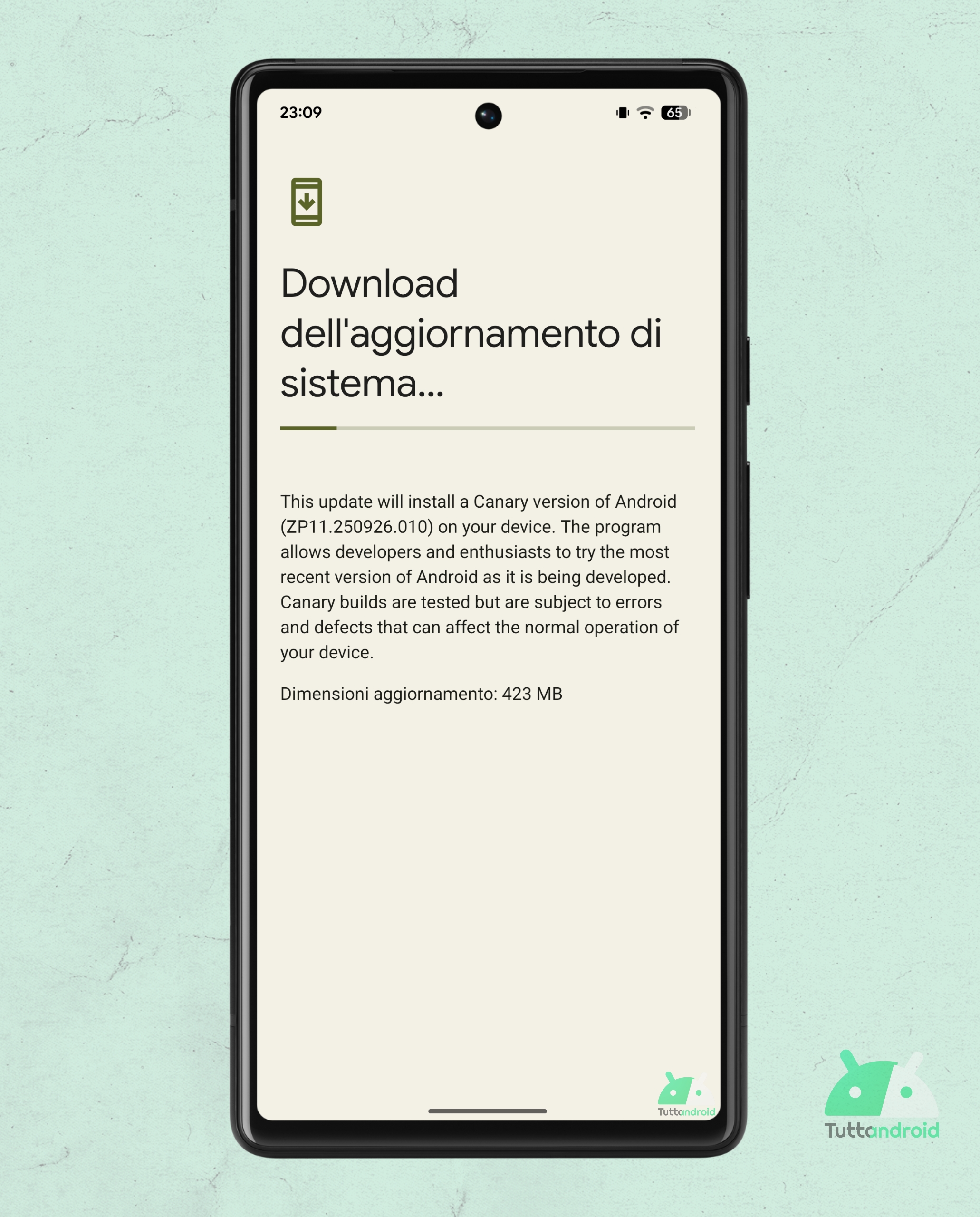 Android Canary build 2510 su Google Pixel 6