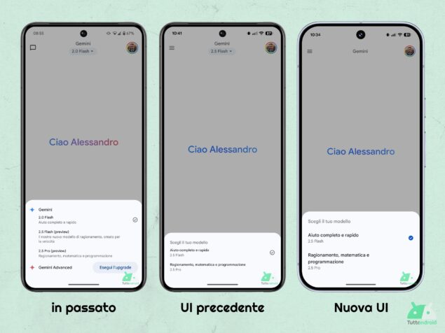 App Gemini - evoluzione selettore modello