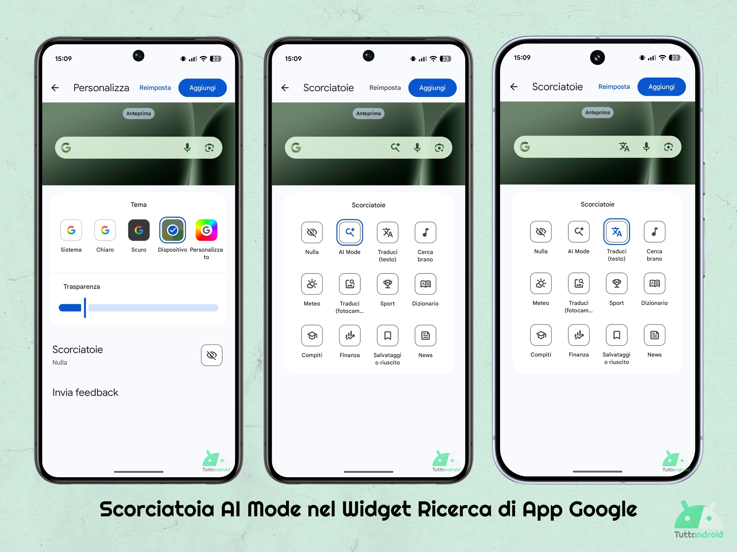 App Google - Scorciatoia AI Mode nel Widget Ricerca