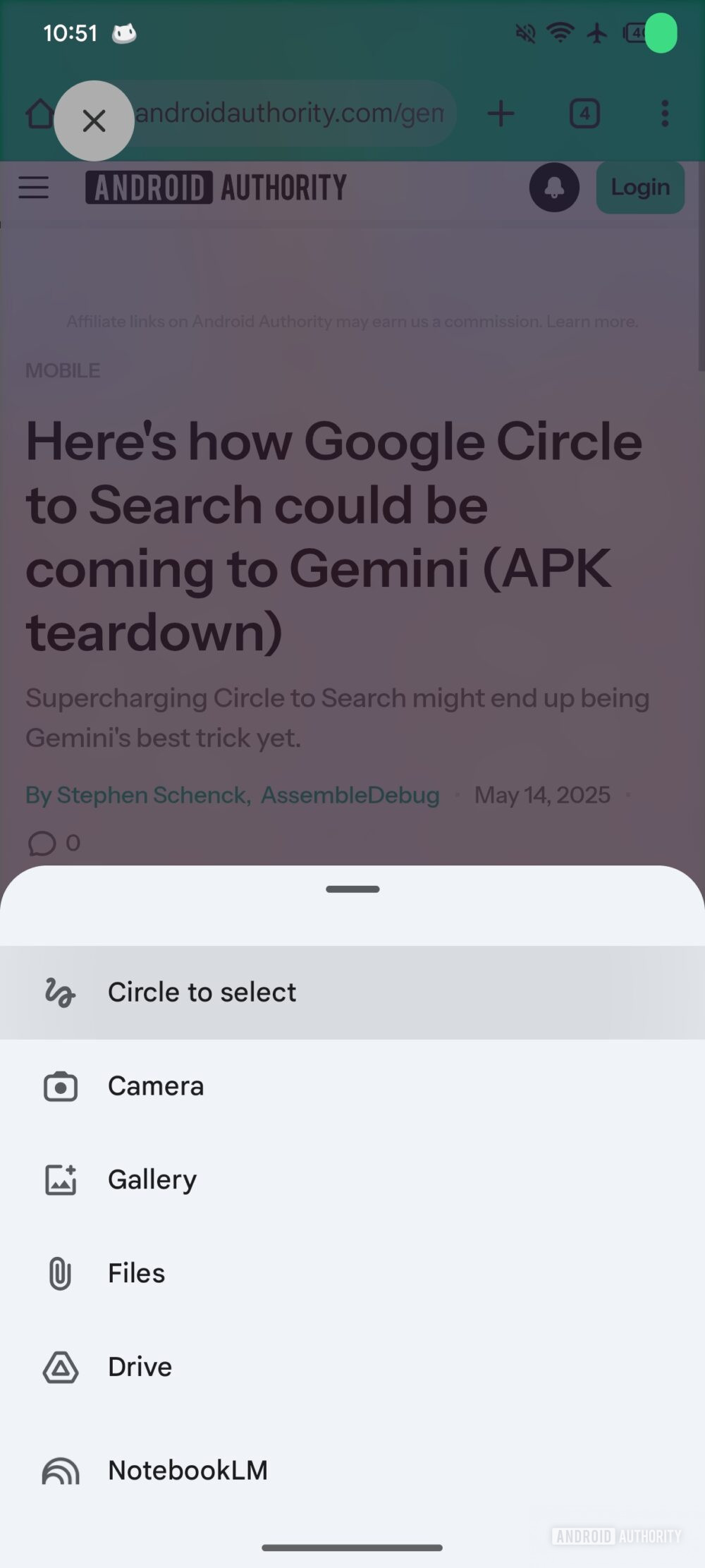 App Google v16.40.18 beta - Gemini overlay strumento Cerchia per selezionare