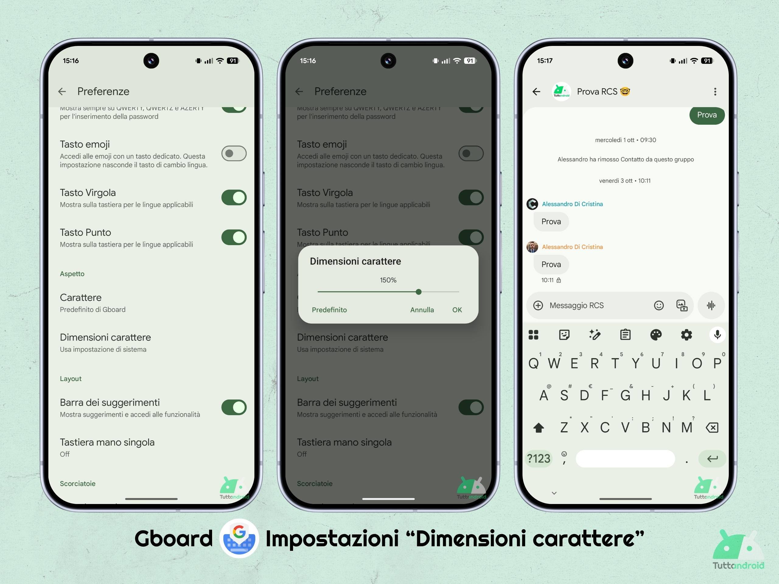 Gboard - rollout impostazioni Dimensione carattere
