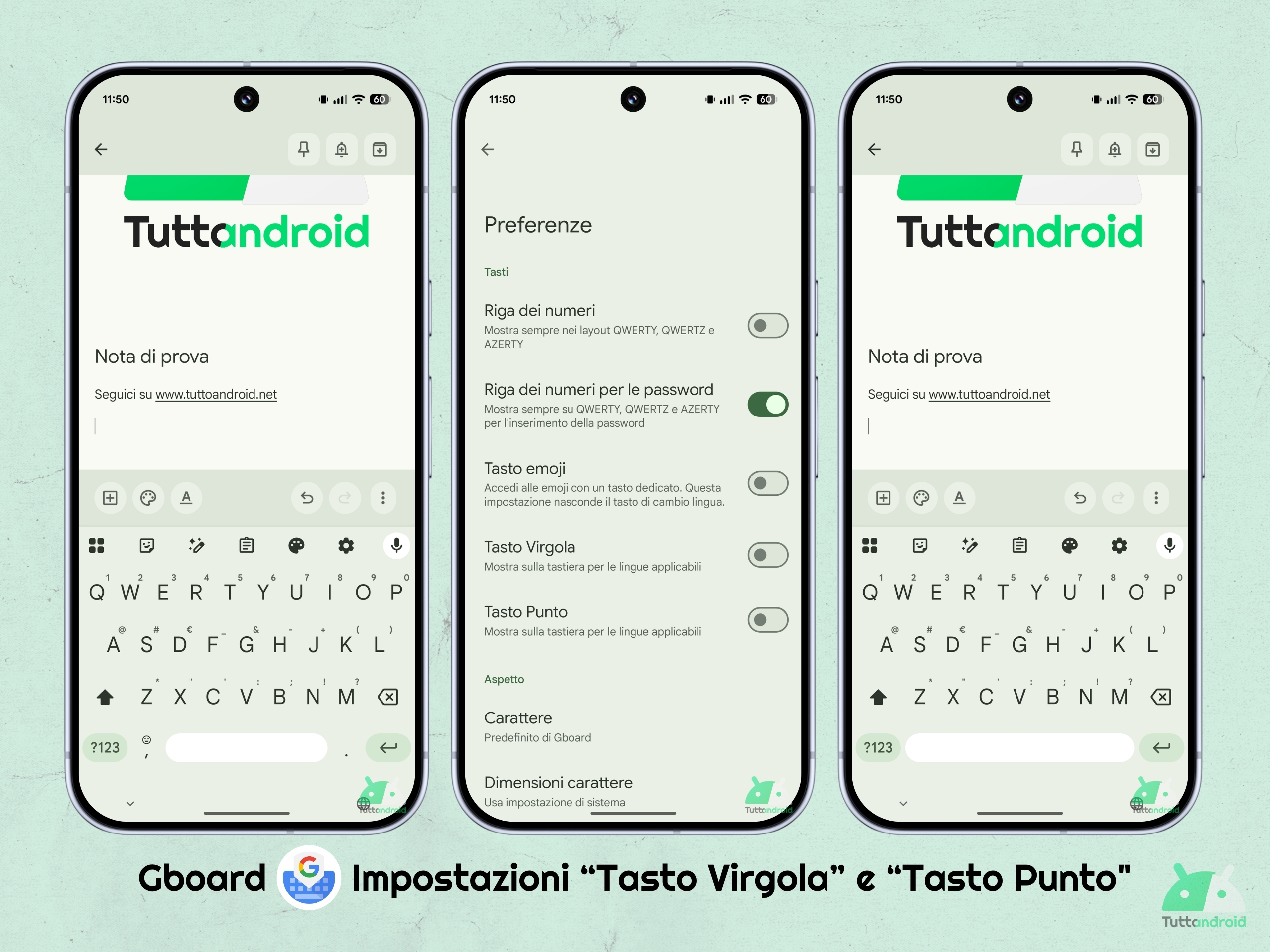 Gboard v16.2 beta - Tasto Virgola e Tasto Punto