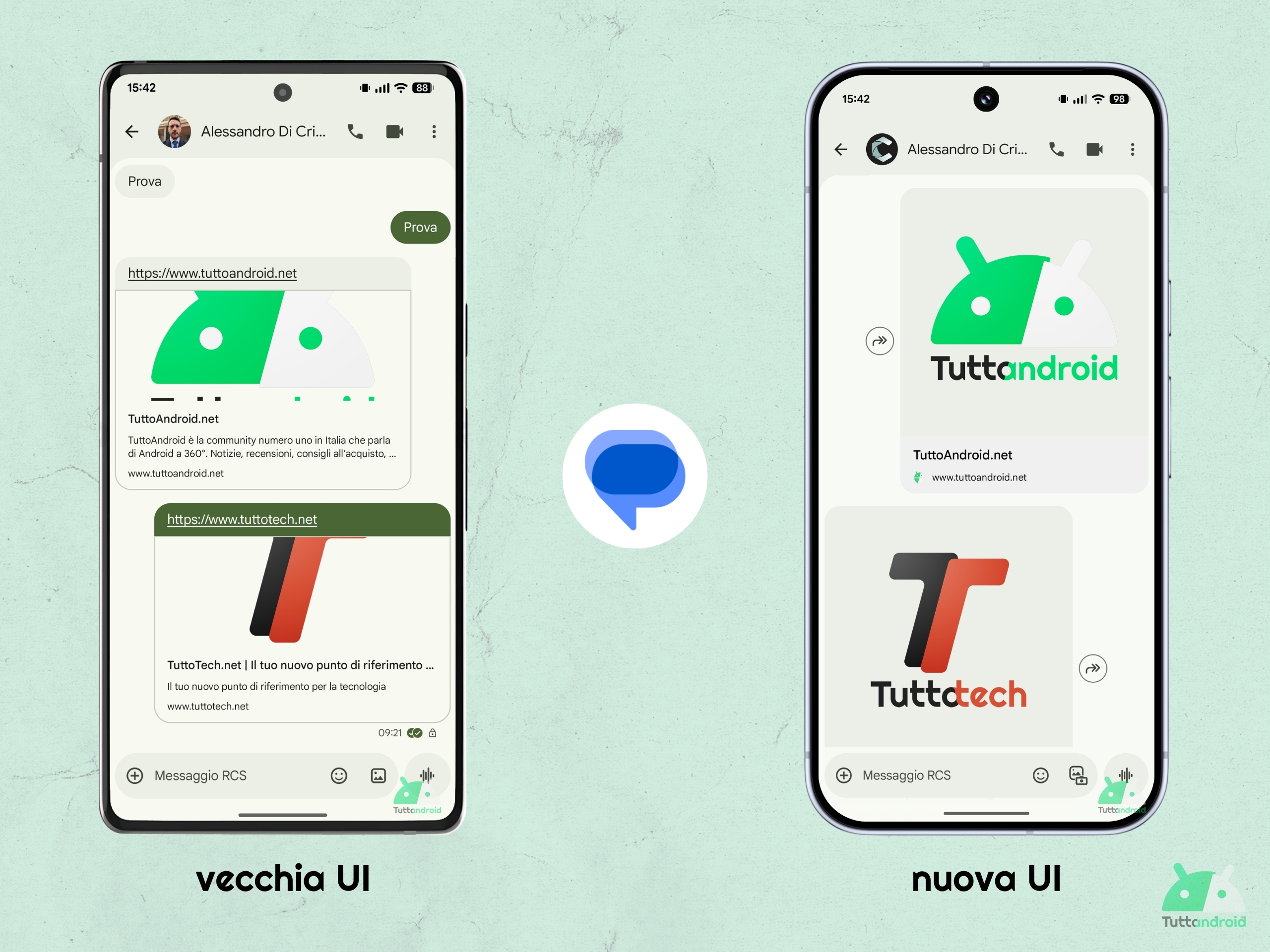 Google Messaggi - nuova anteprima link senza URL