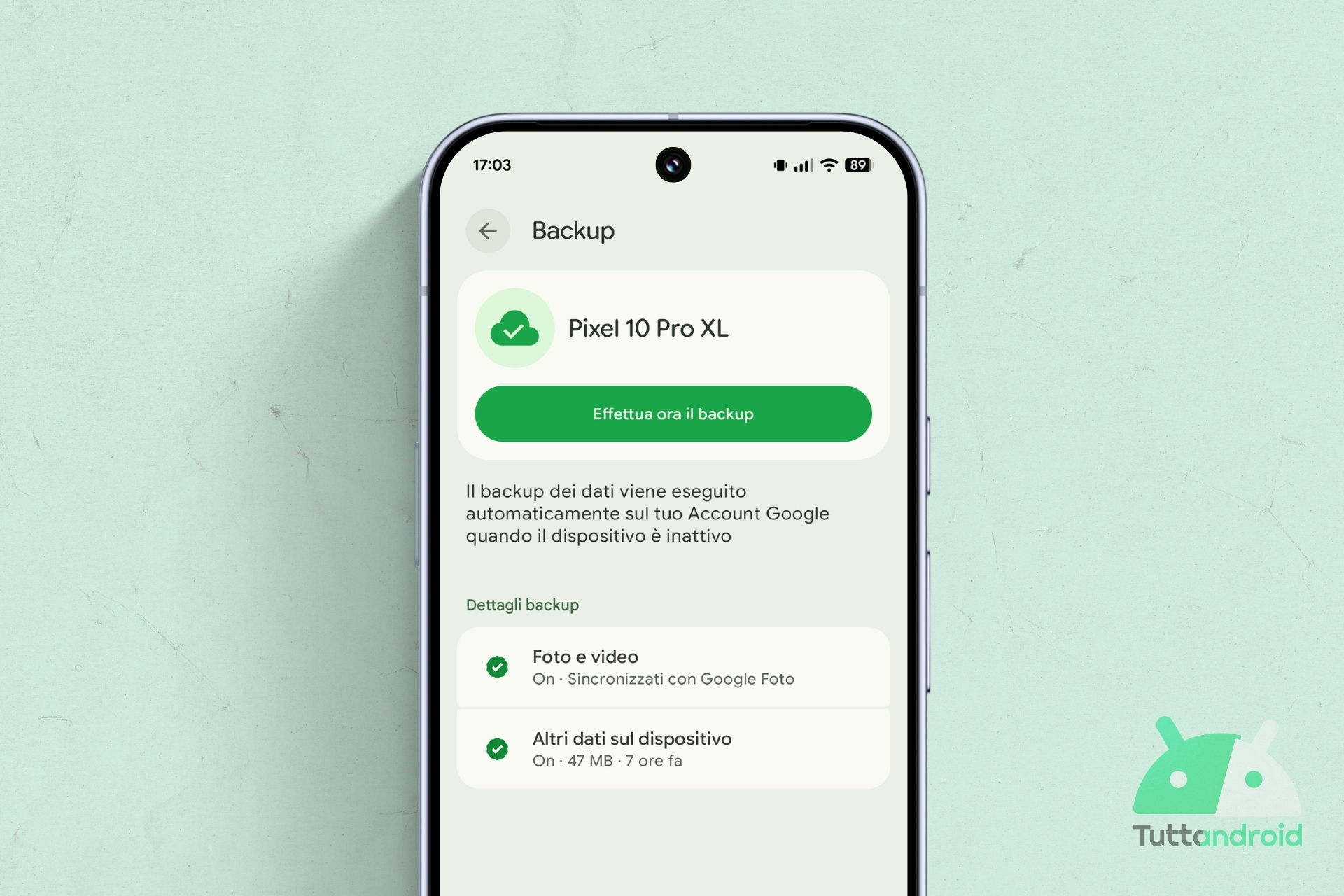 Google Play Services - Impostazioni Backup su Google One M3E visual