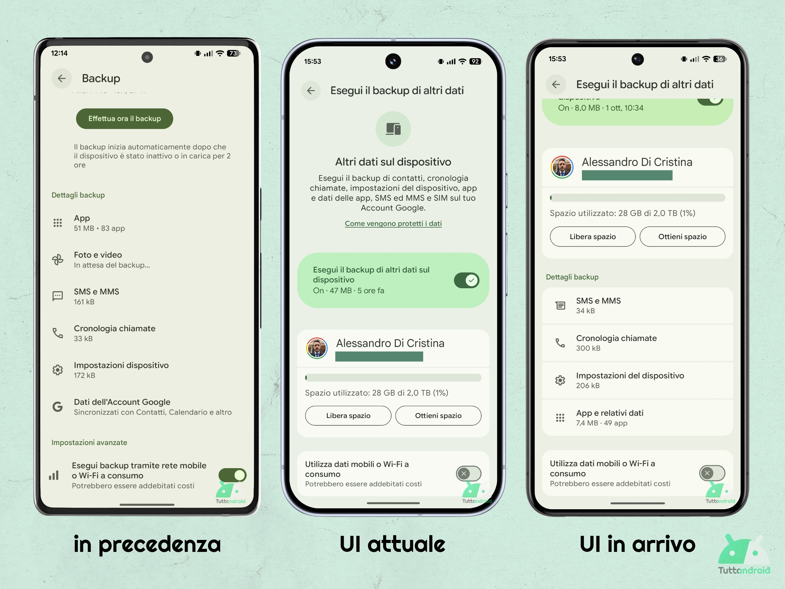 Google Play Services v25.40 beta - Backup di Google One - dettagli altri dati
