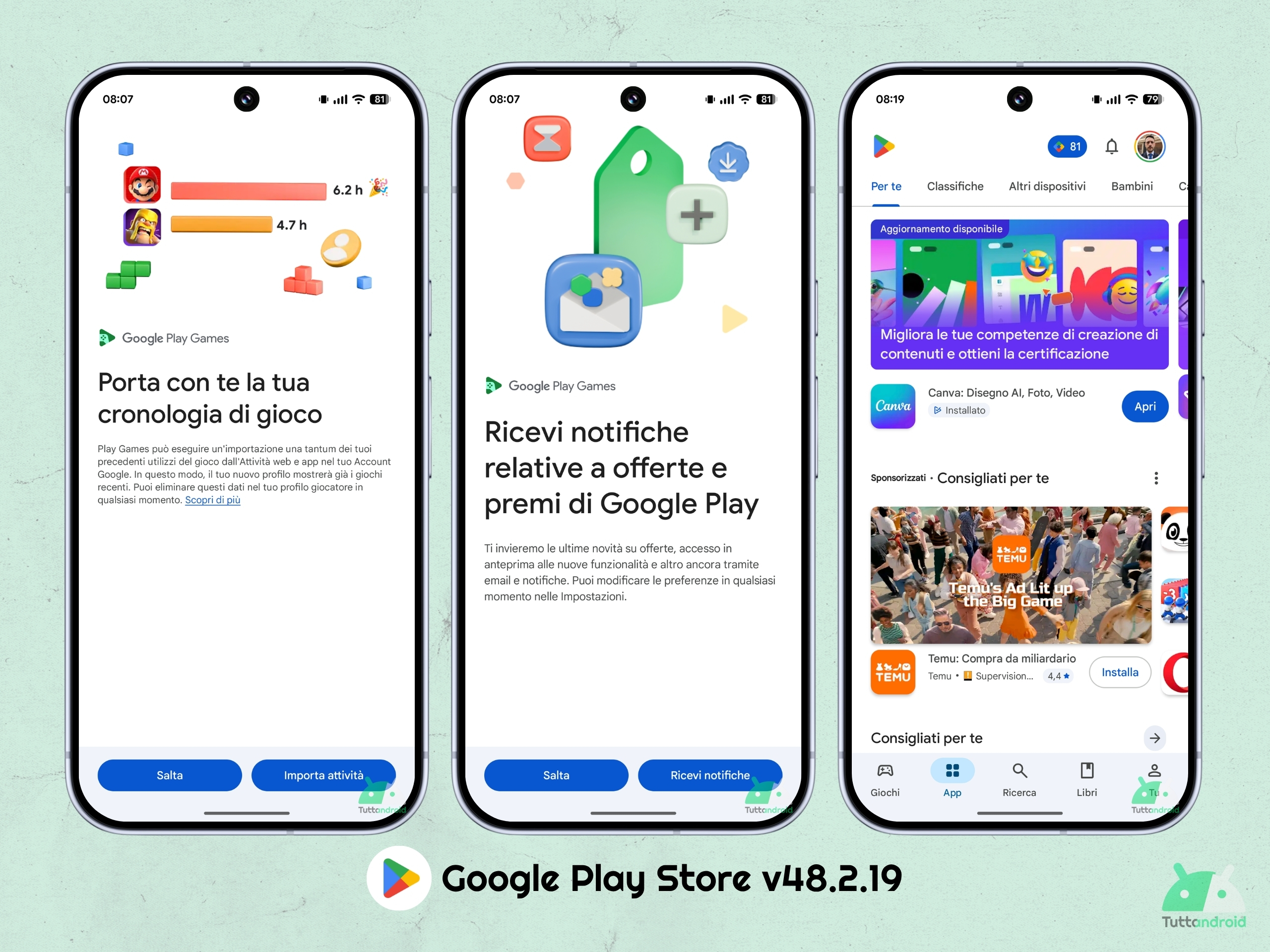 Google Play Store v48.2.19 - Nuova esperienza Google Play Giochi