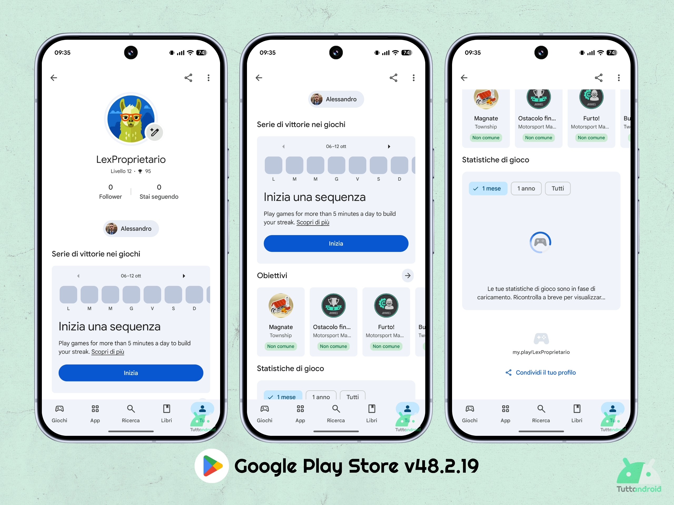 Google Play Store v48.2.19 - Nuova esperienza Google Play Giochi - Profilo 