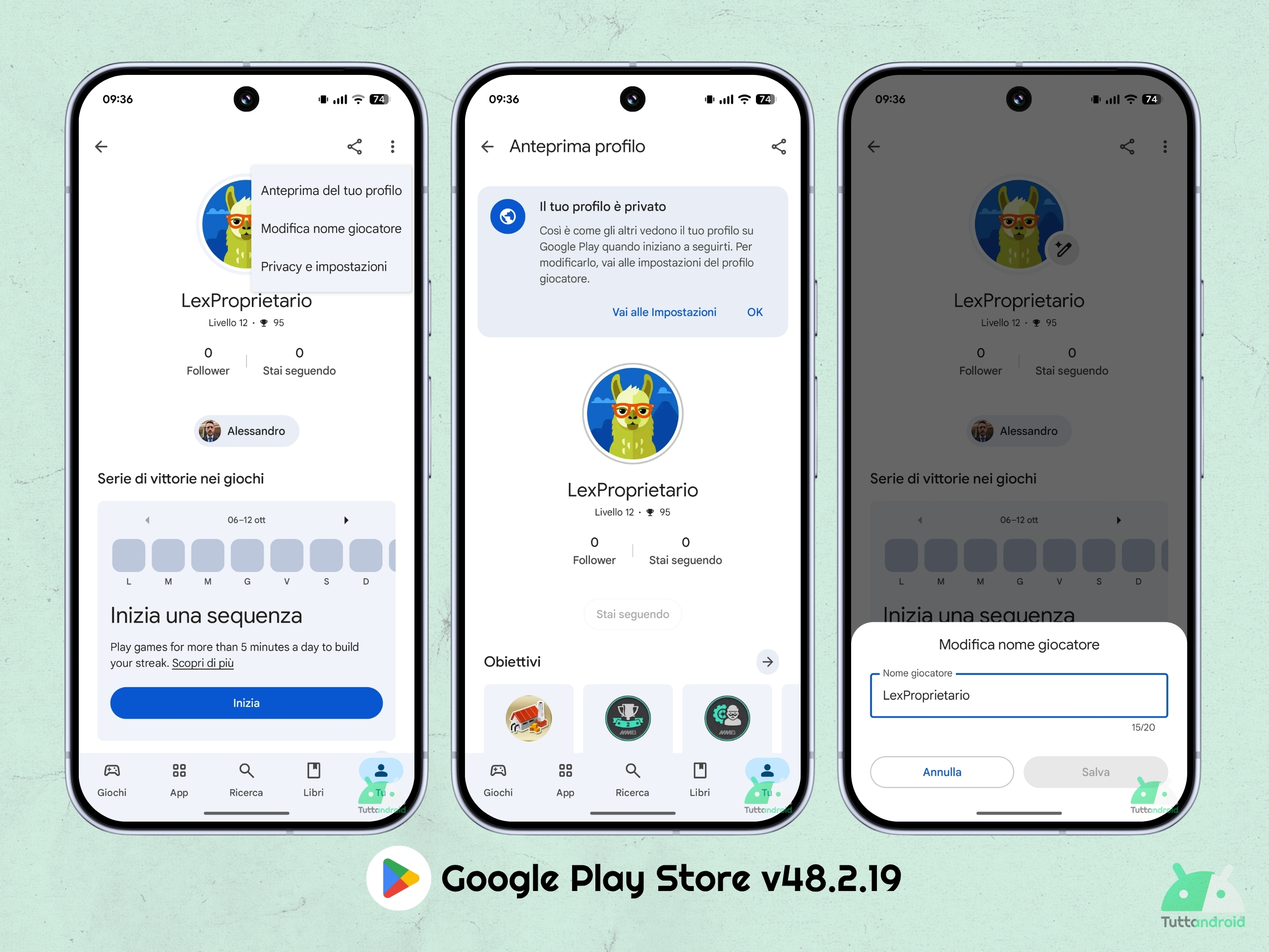 Google Play Store v48.2.19 - Nuova esperienza Google Play Giochi - Profilo