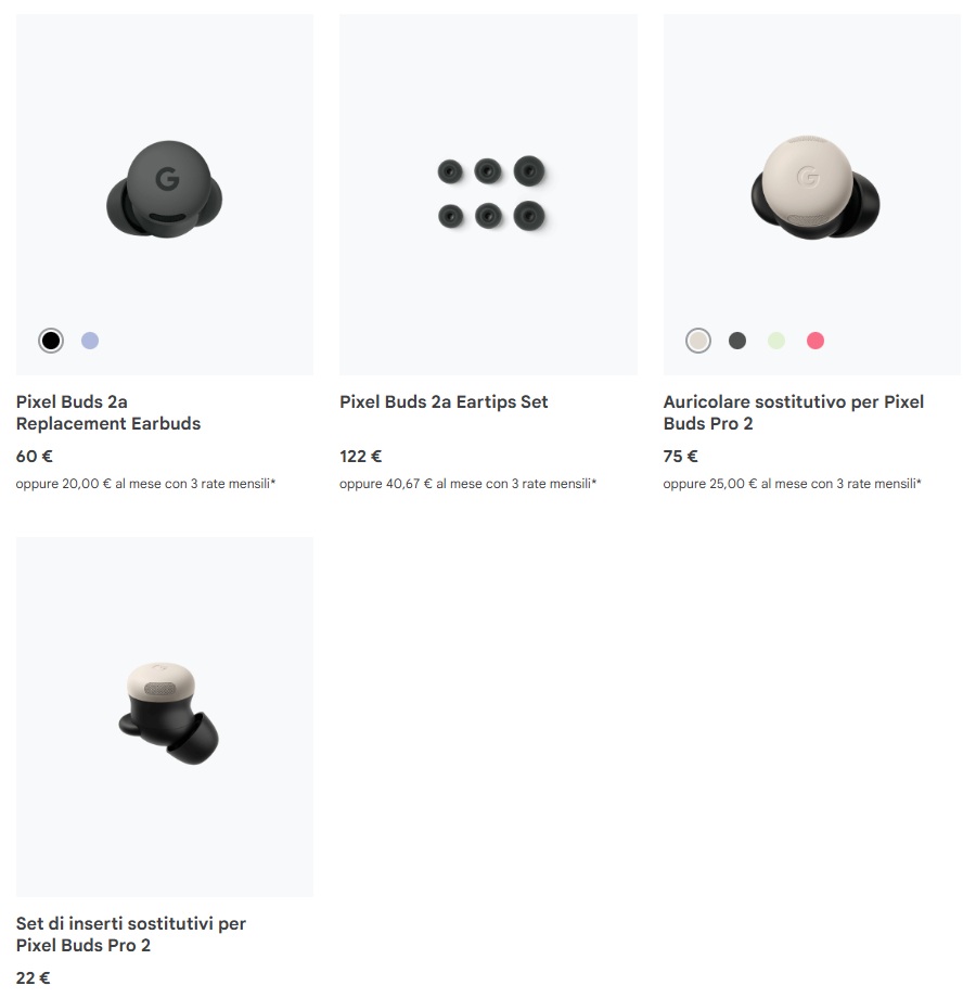 Google Store - pezzi sostitutivi Google Pixel Buds 2a e Pixel Buds Pro 2